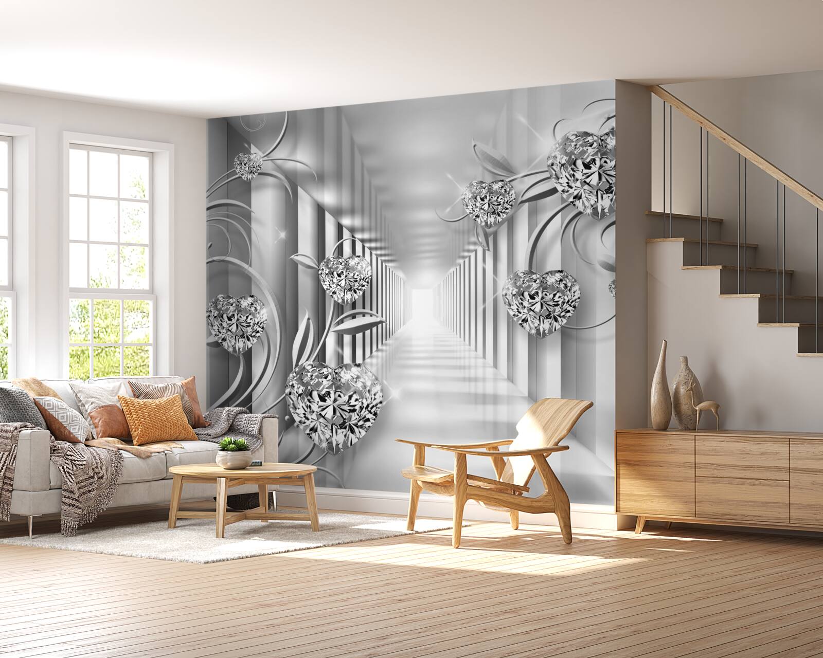 Papier peint décorations en argent et colonnade