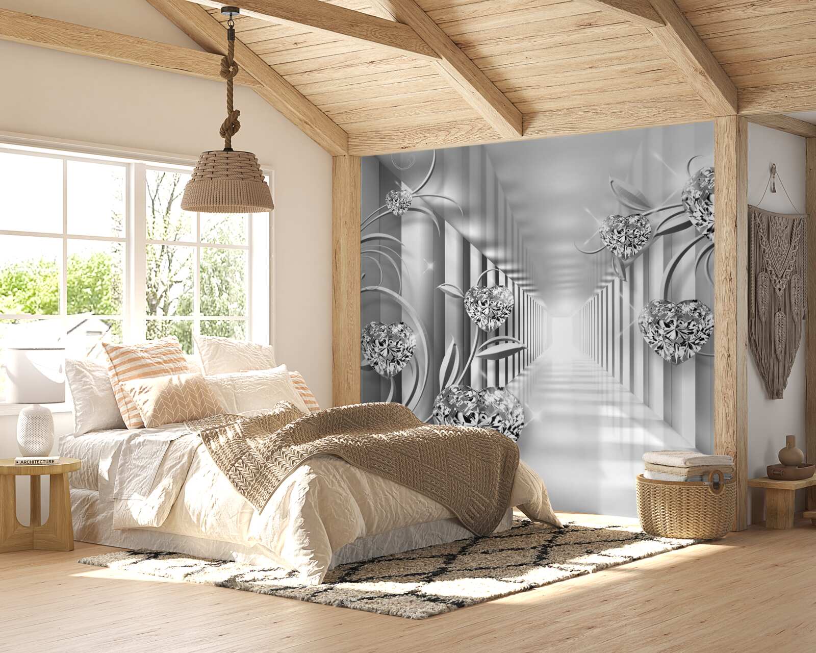 Papier peint décorations en argent et colonnade