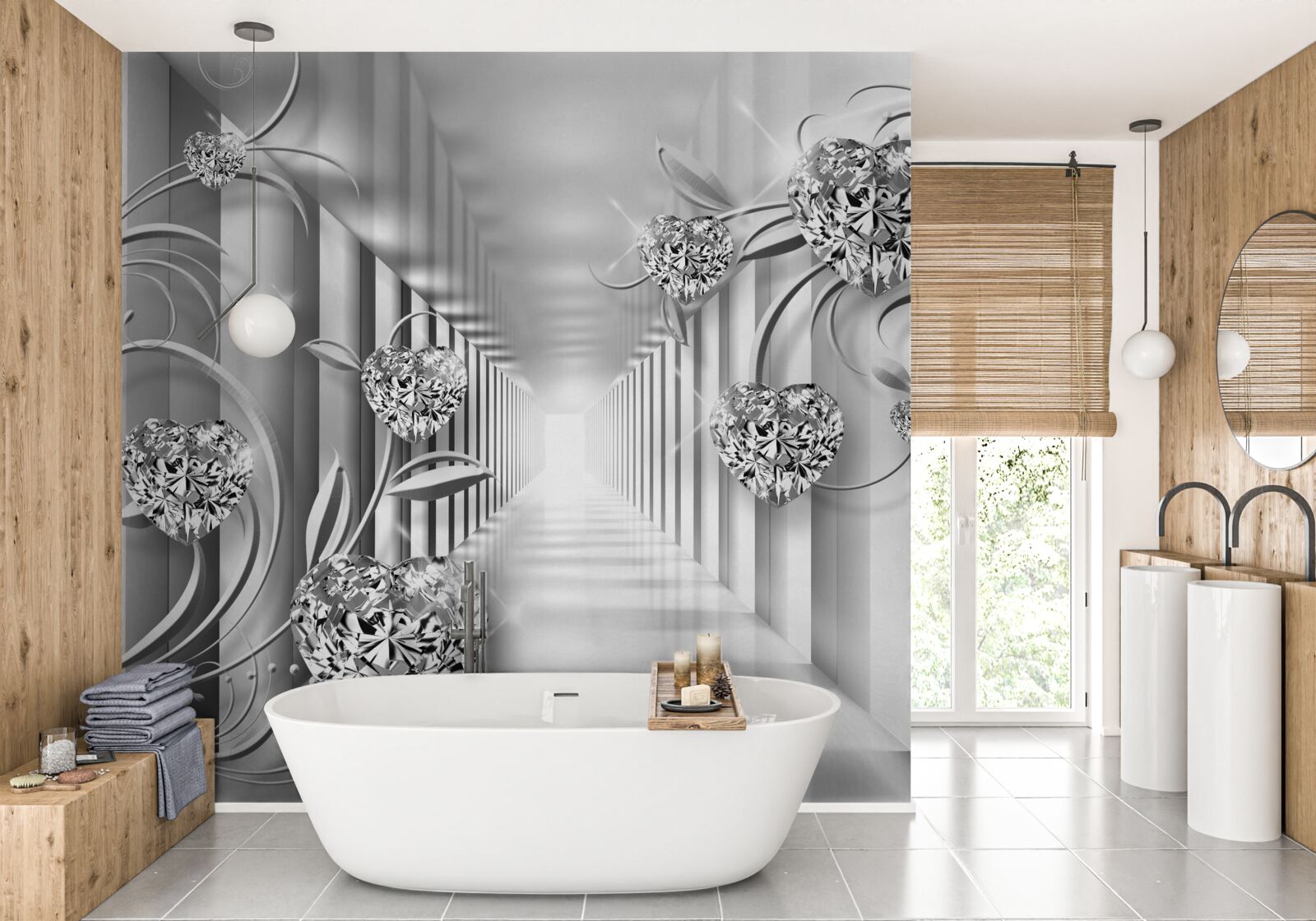 Papier peint décorations en argent et colonnade