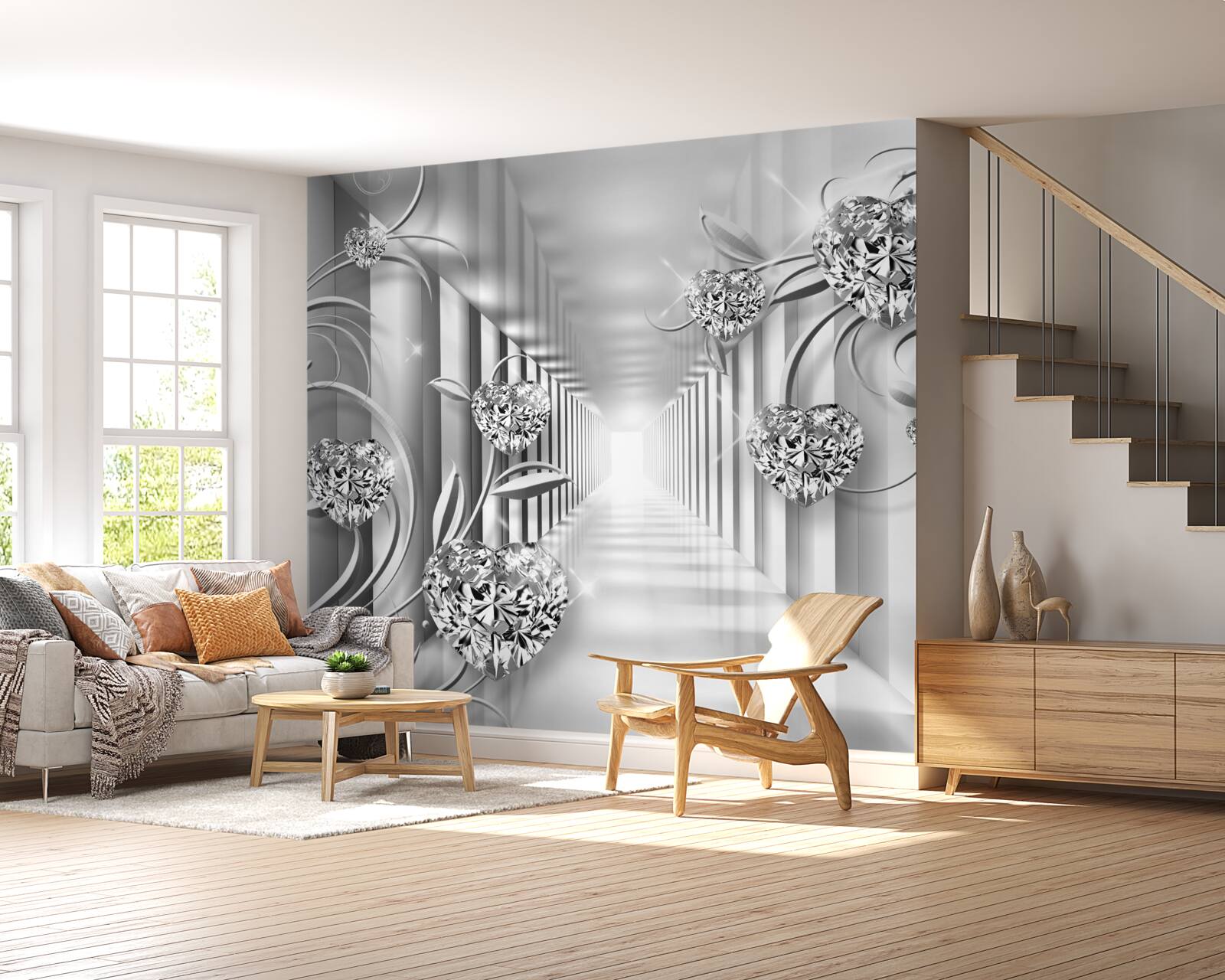 Papier peint décorations en argent et colonnade