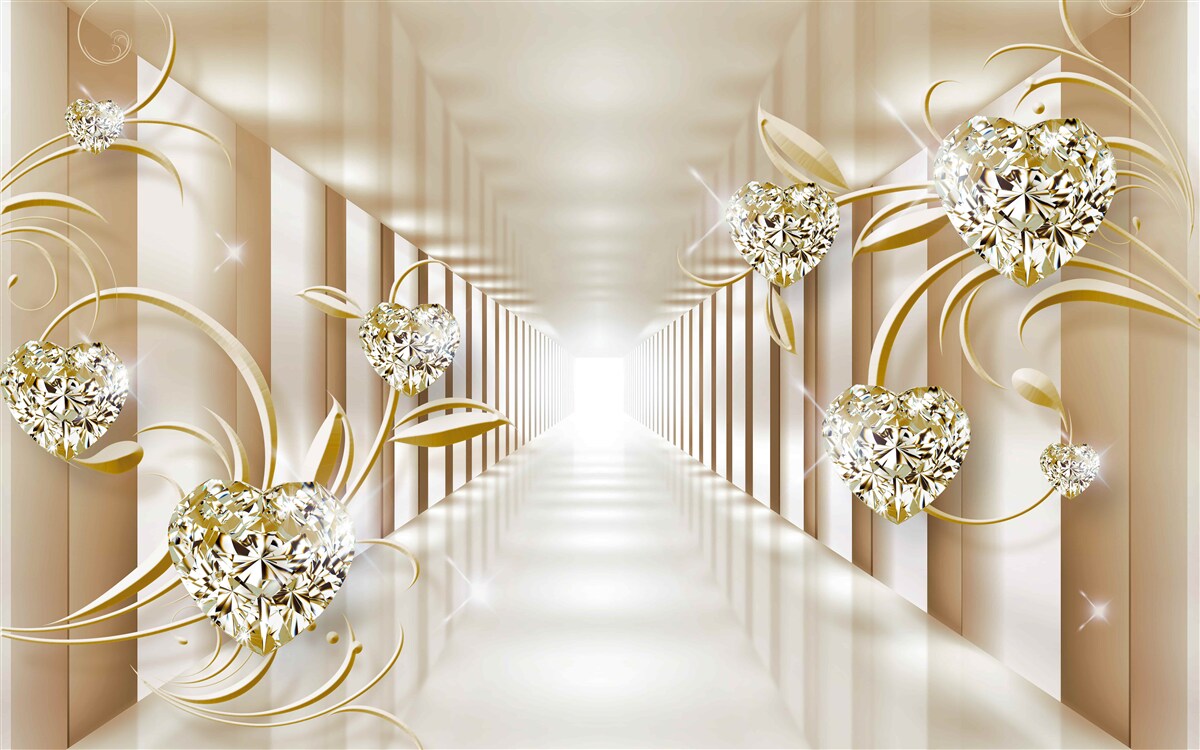 Papier peint couloir avec décorations dorées et colonnes abstraites