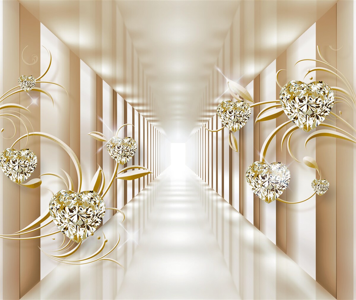 Papier peint couloir abstrait décoré d'objets en or