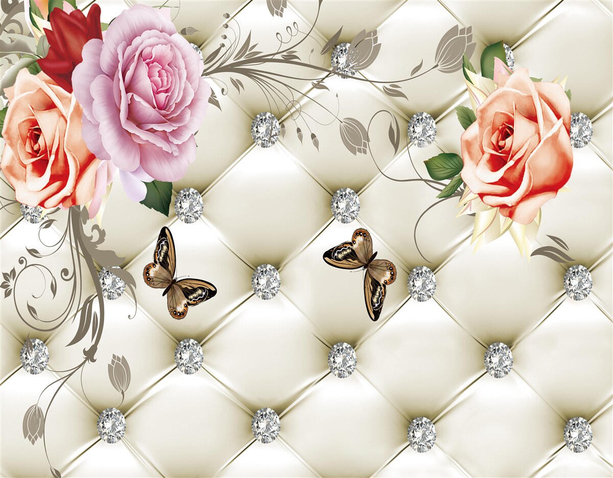 Papier peint décoration en tissu en forme de papillons et de roses