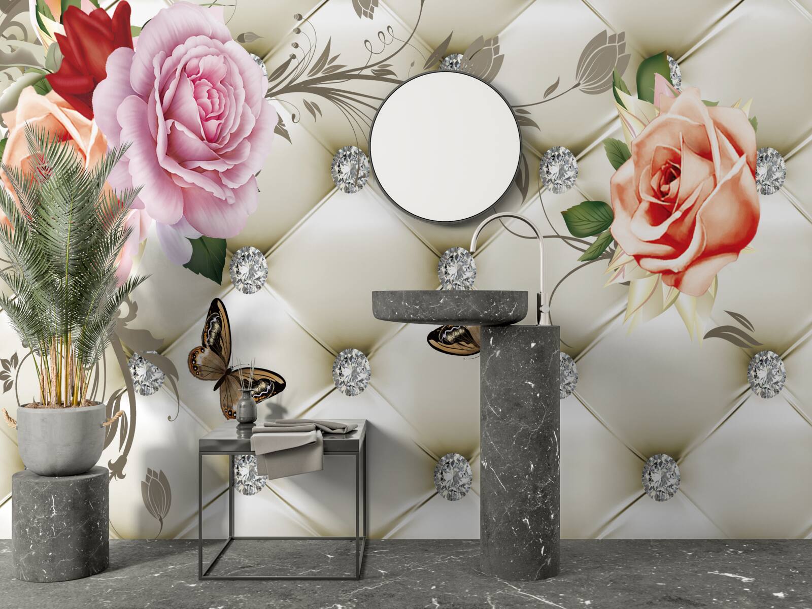 Papier peint décoration en tissu en forme de papillons et de roses