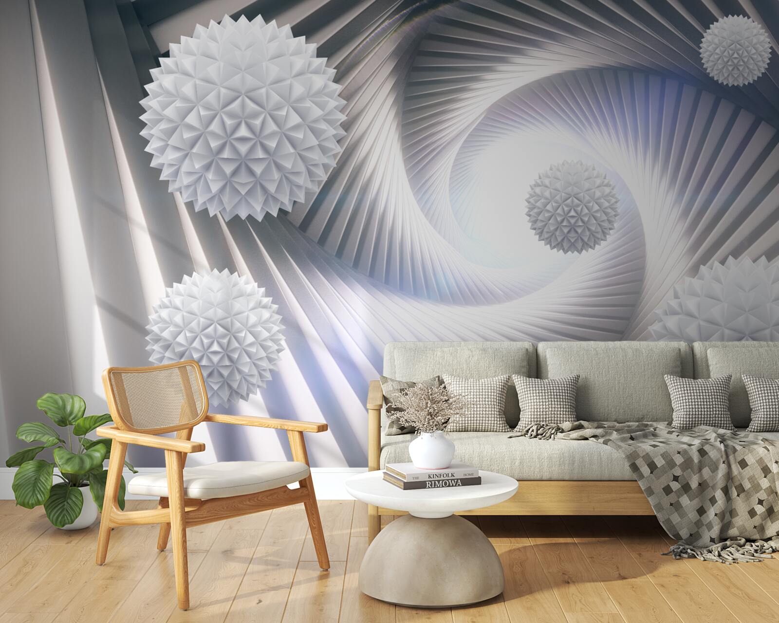 Papier peint tourbillon en dentelle de boules blanches étagées