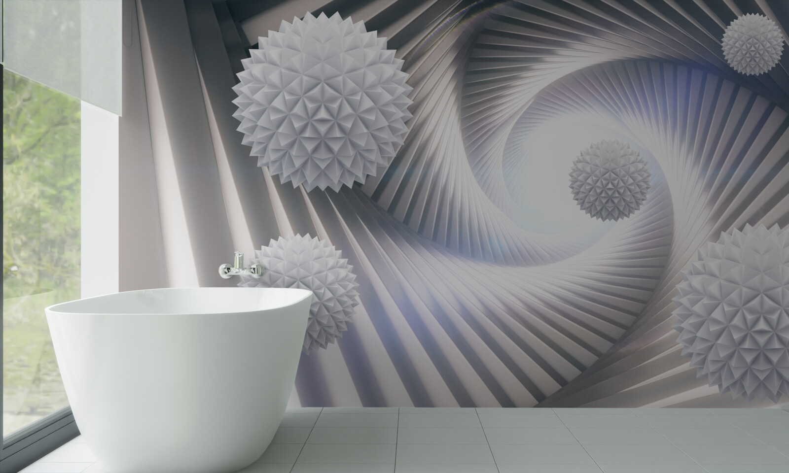 Papier peint tourbillon en dentelle de boules blanches étagées