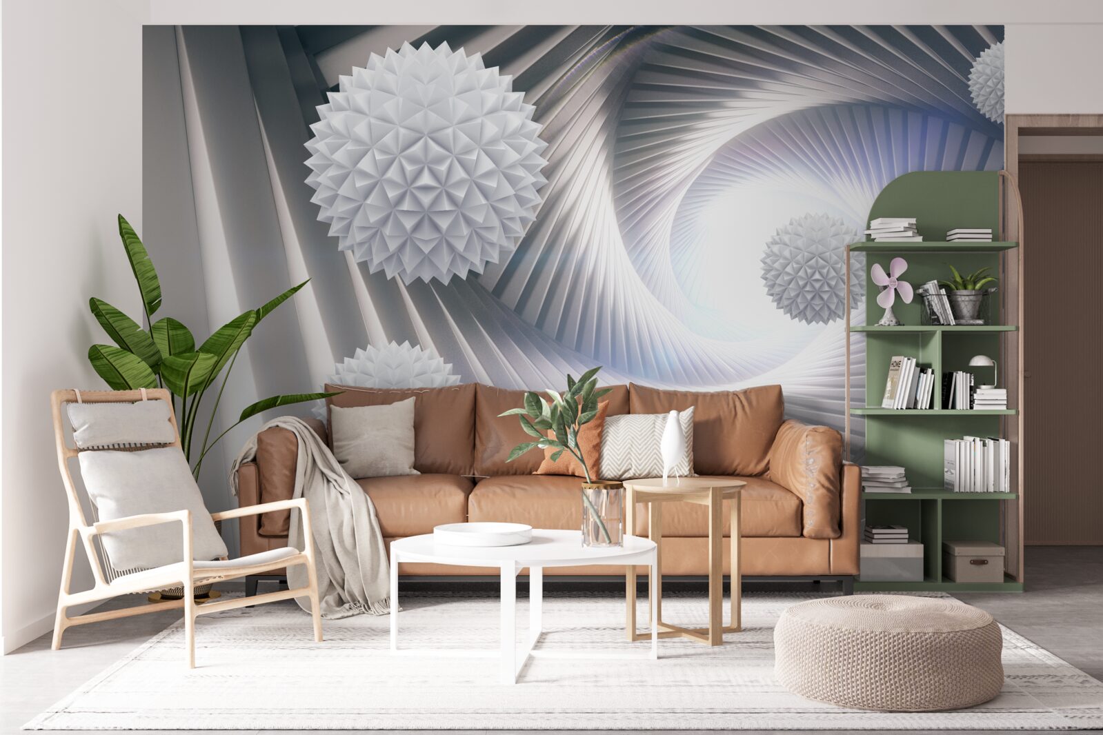 Papier peint tourbillon en dentelle de boules blanches étagées