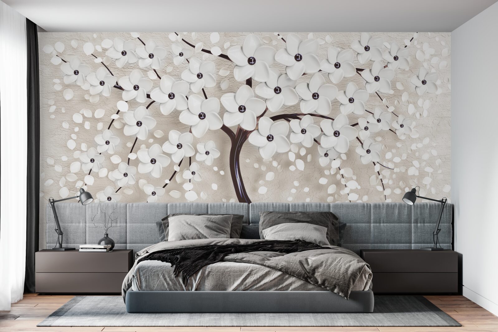 Papier peint magnifique arbre blanc en pleine floraison