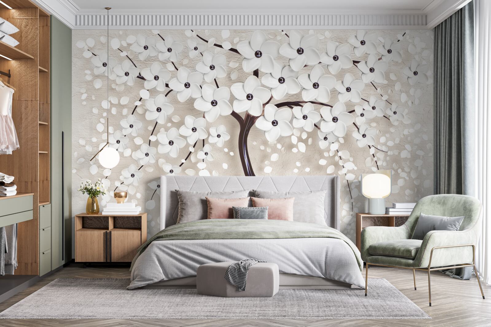 Papier peint magnifique arbre blanc en pleine floraison