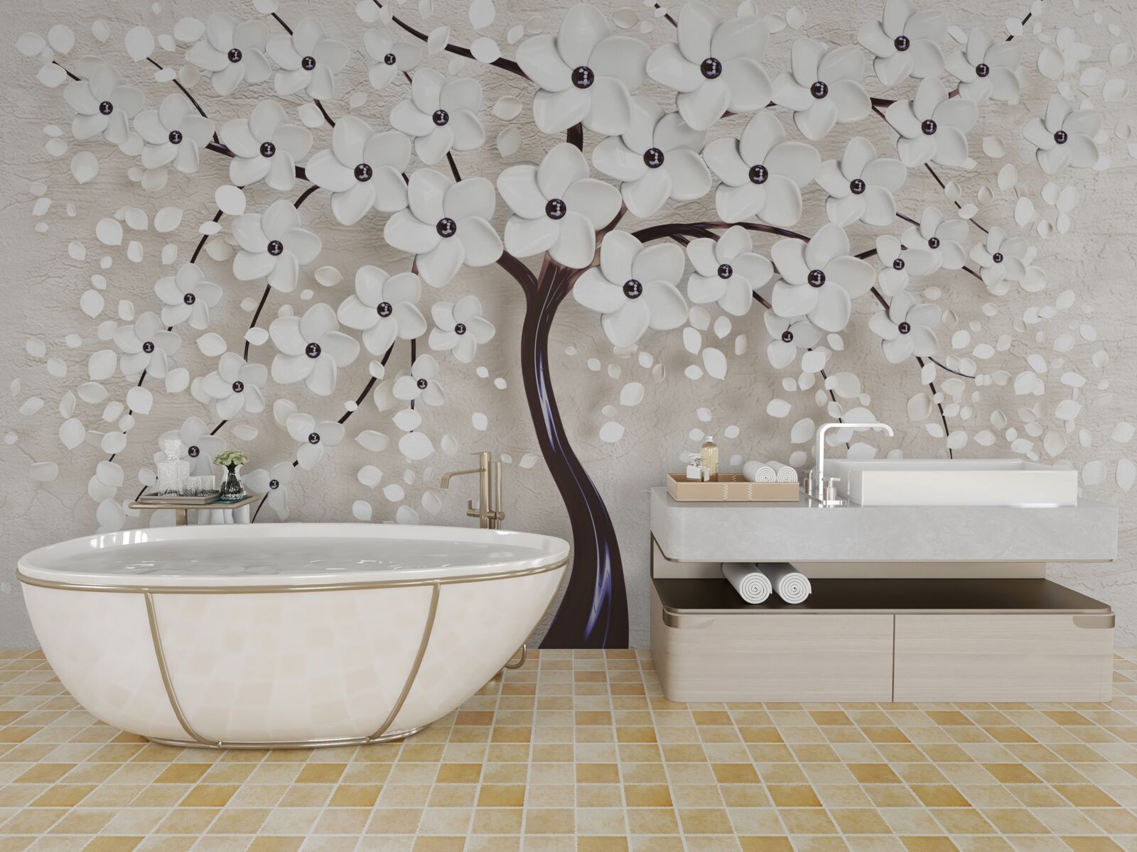 Papier peint magnifique arbre blanc en pleine floraison