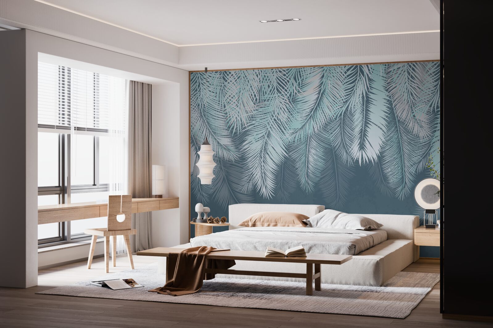 Papier peint les feuilles sont vert clair et leur extrémité est dirigée vers le bas