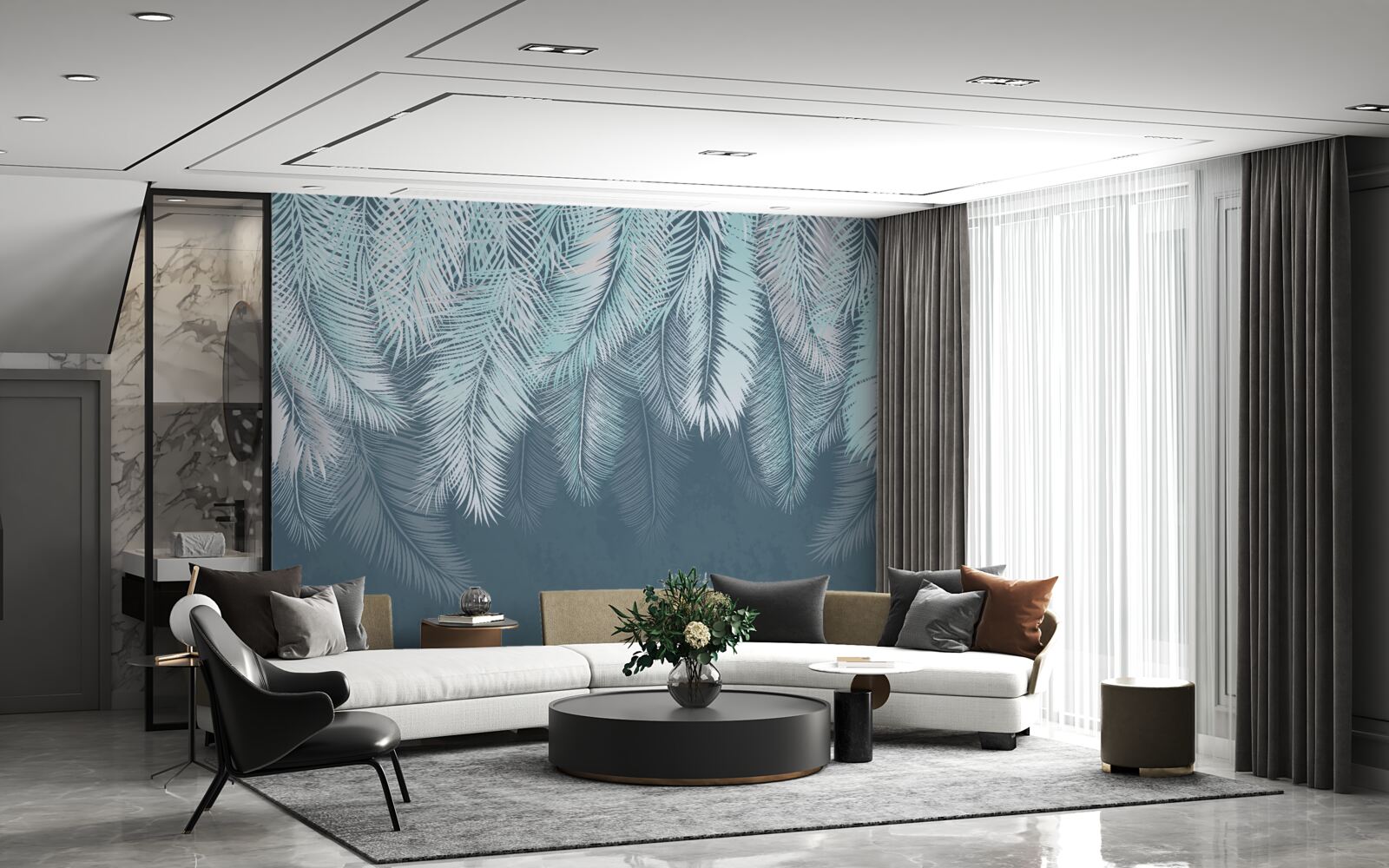 Papier peint les feuilles sont vert clair et leur extrémité est dirigée vers le bas