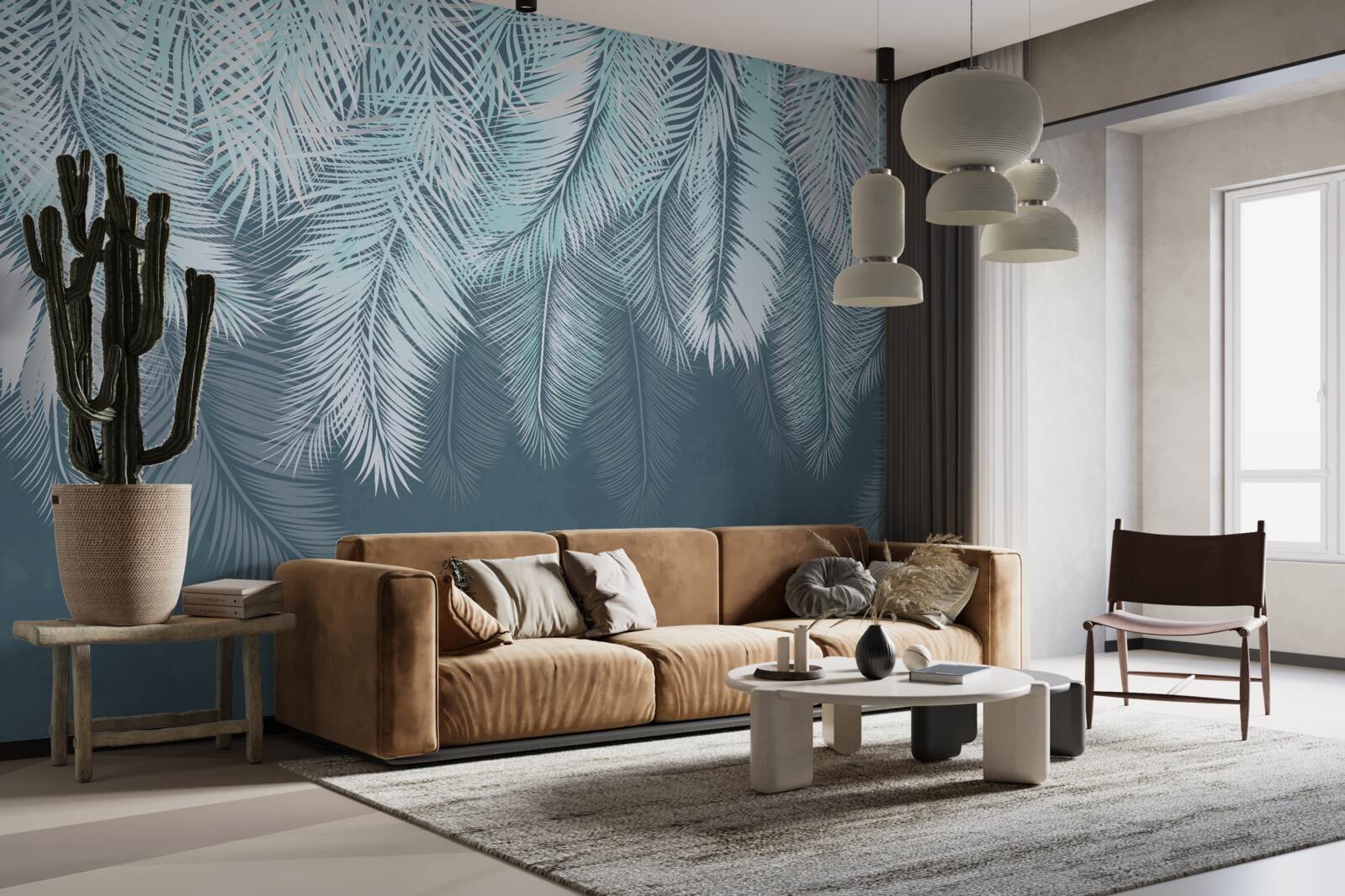 Papier peint les feuilles sont vert clair et leur extrémité est dirigée vers le bas