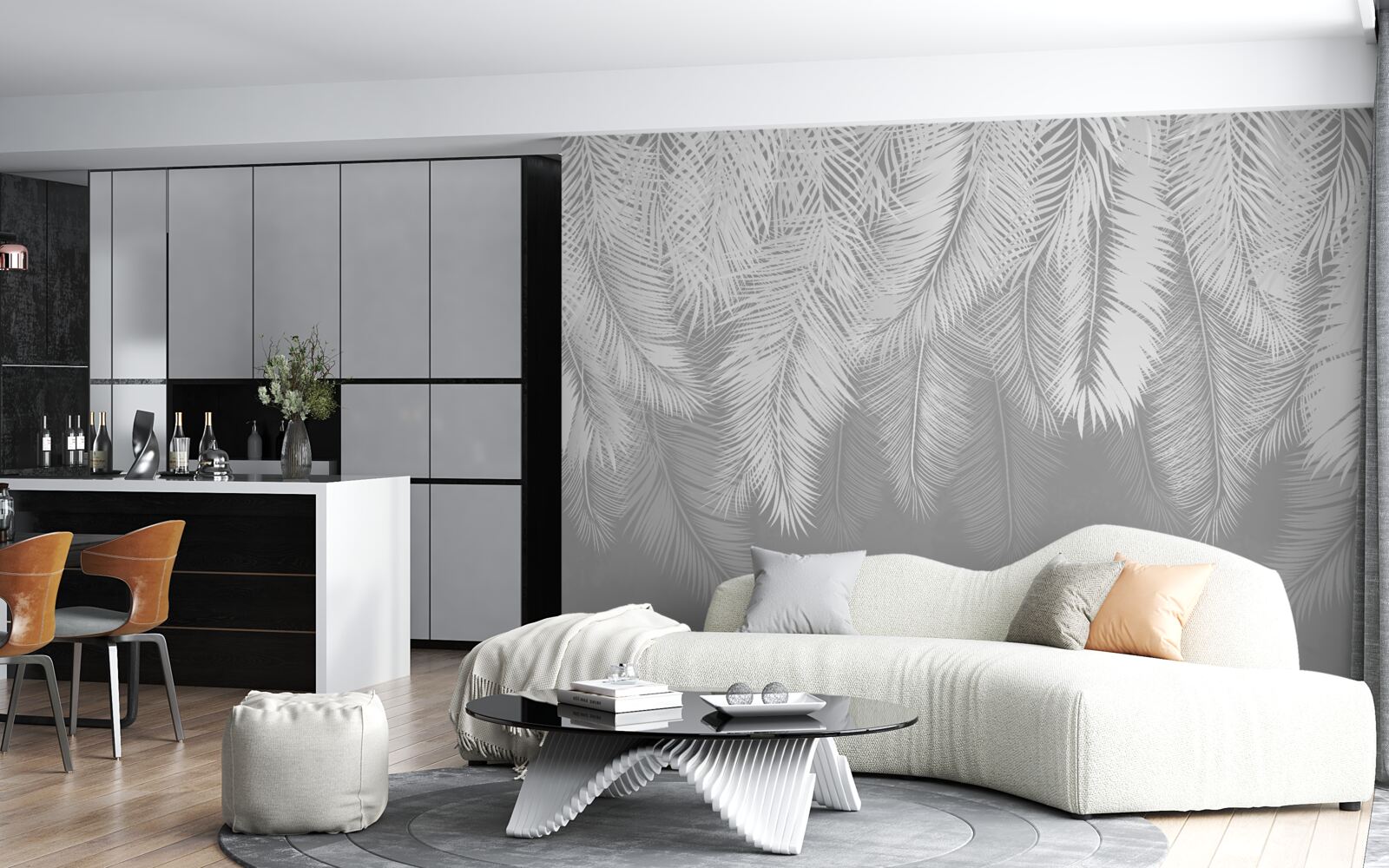 Papier peint d'épaisses plumes blanches portées par le vent