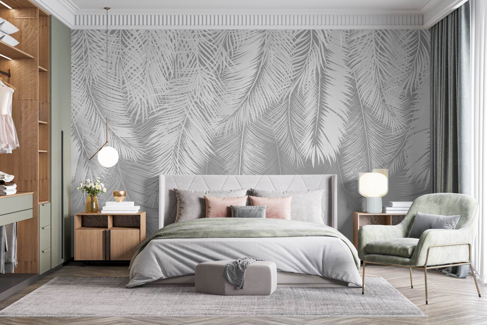 Papier peint d'épaisses plumes blanches portées par le vent