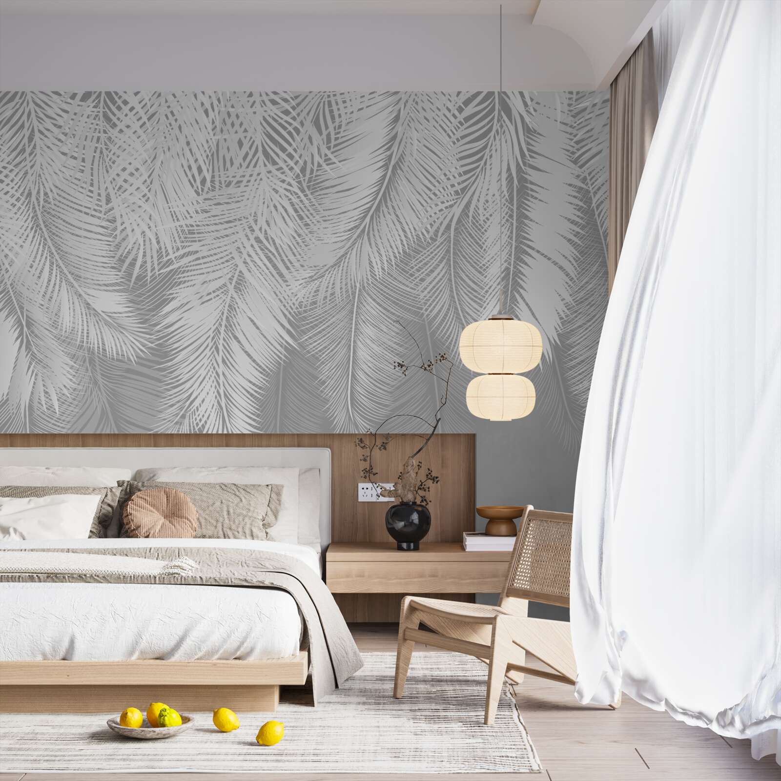 Papier peint d'épaisses plumes blanches portées par le vent