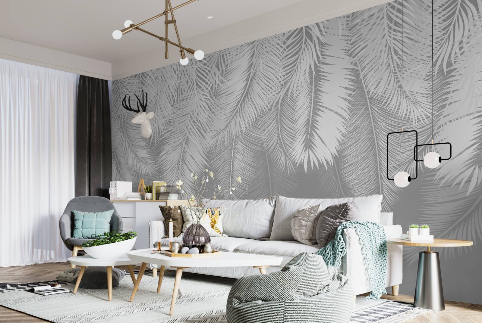 Papier peint d'épaisses plumes blanches portées par le vent