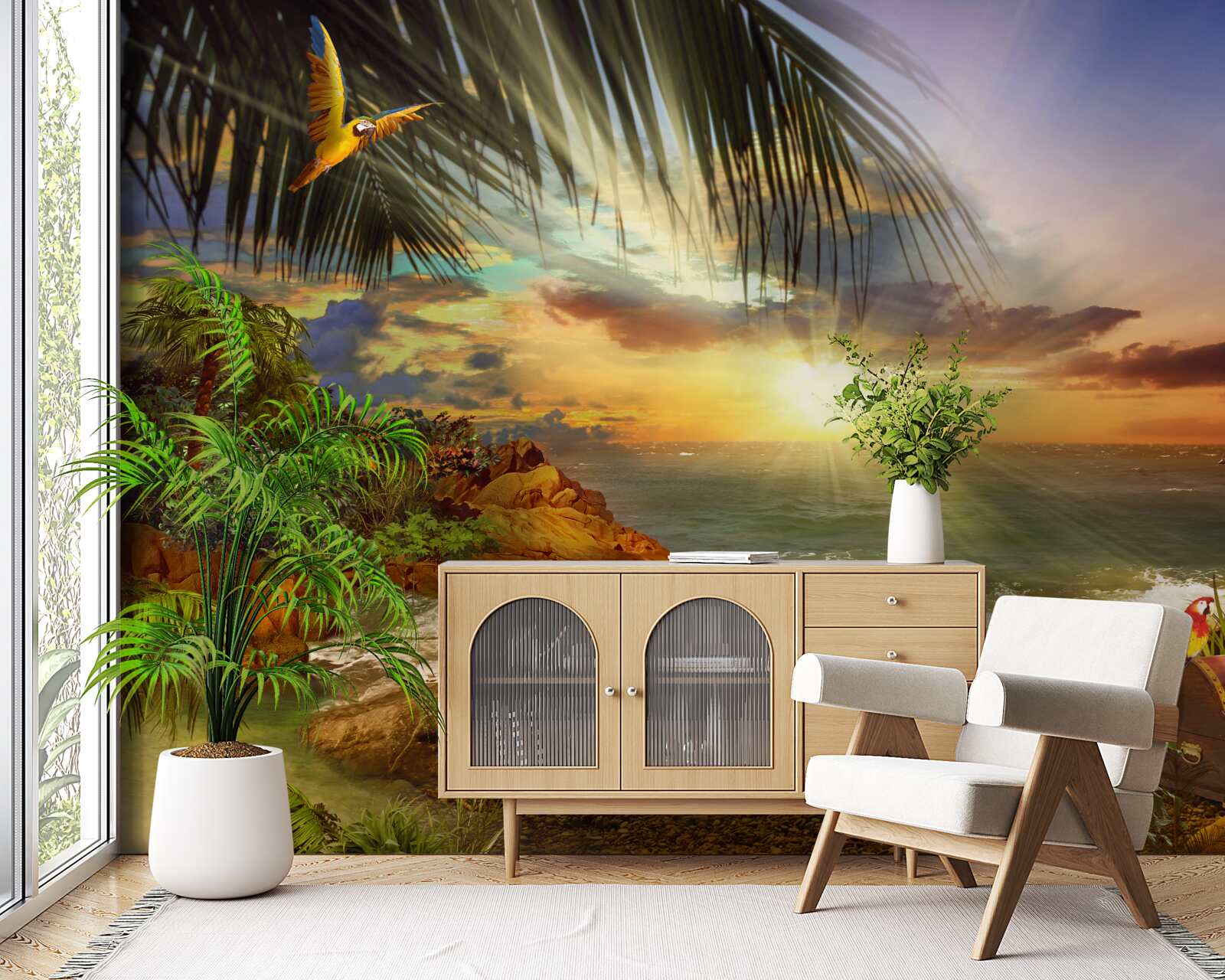 Papier peint le coucher de soleil, que l'on peut observer depuis le rivage d'une île inhabitée