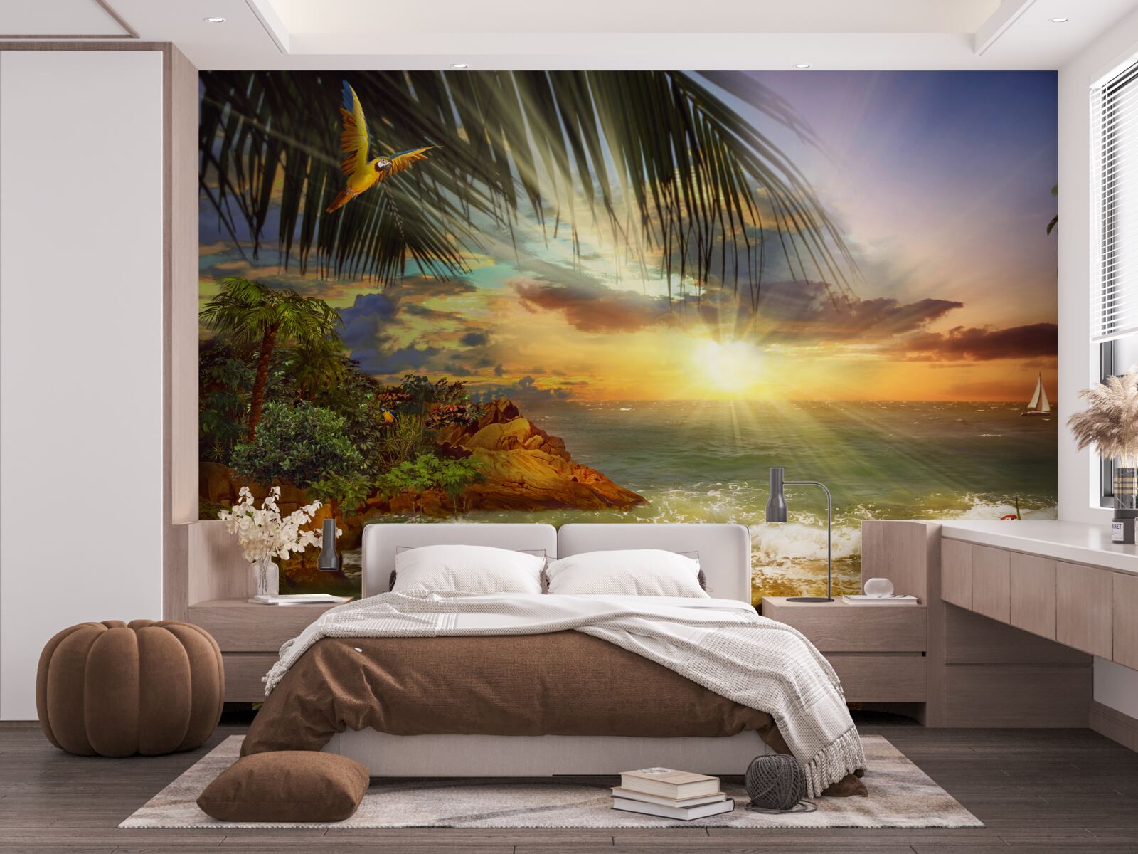 Papier peint le coucher de soleil, que l'on peut observer depuis le rivage d'une île inhabitée