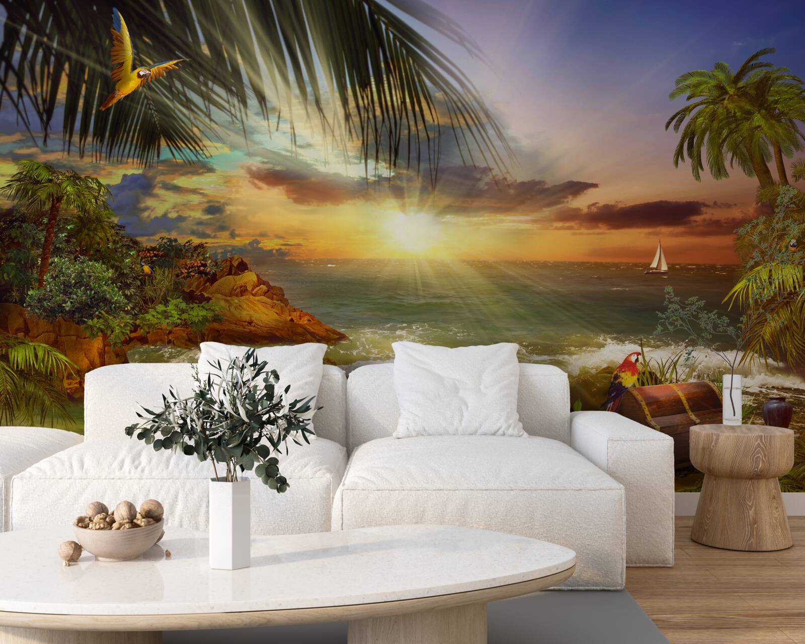 Papier peint le coucher de soleil, que l'on peut observer depuis le rivage d'une île inhabitée