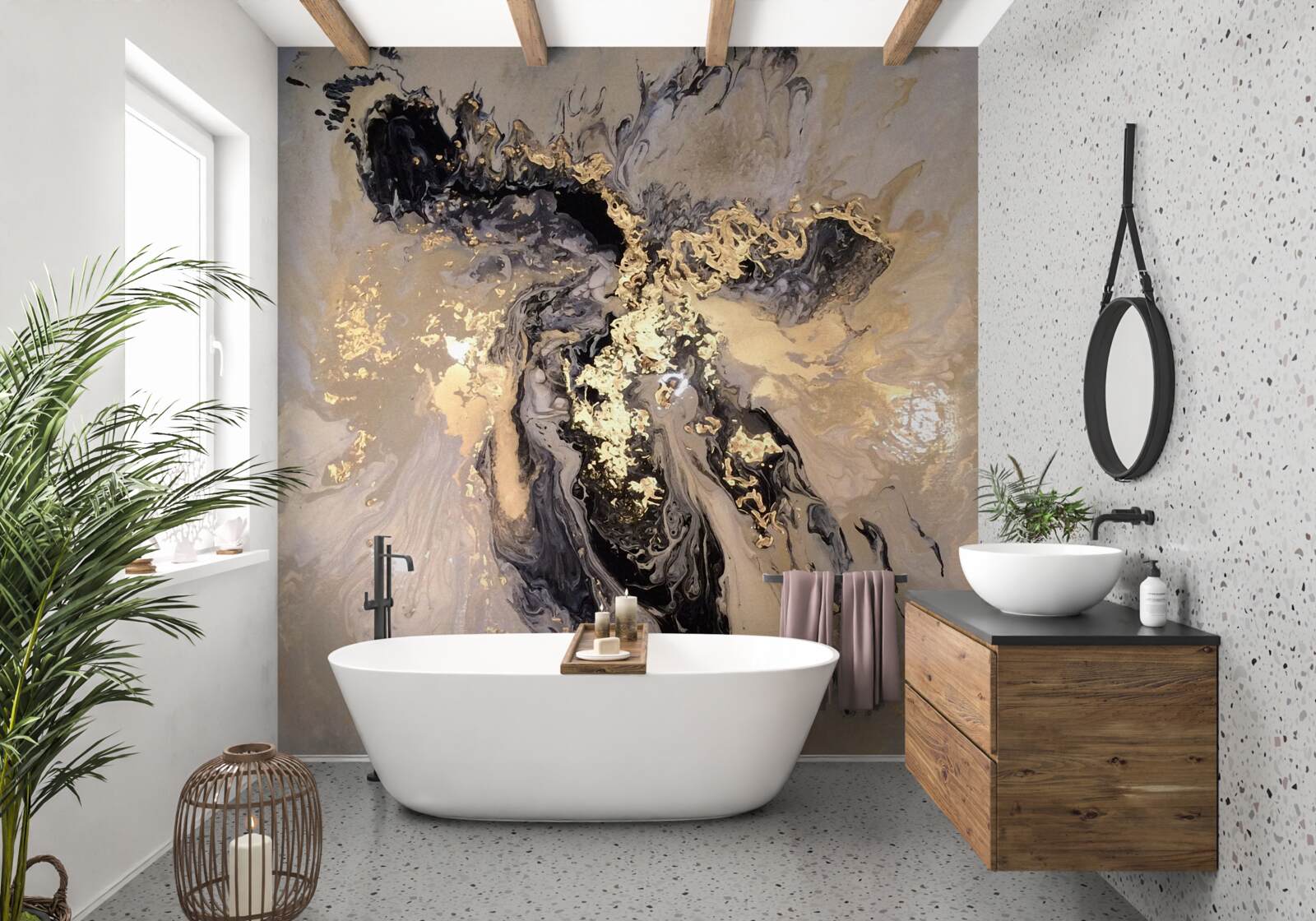 Papier peint image miroir des nuages sombres à la surface de l'eau