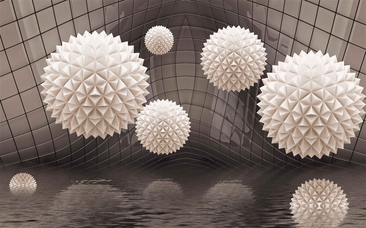 Papier peint boules pointues flottant dans l'air, de couleur rose pâle