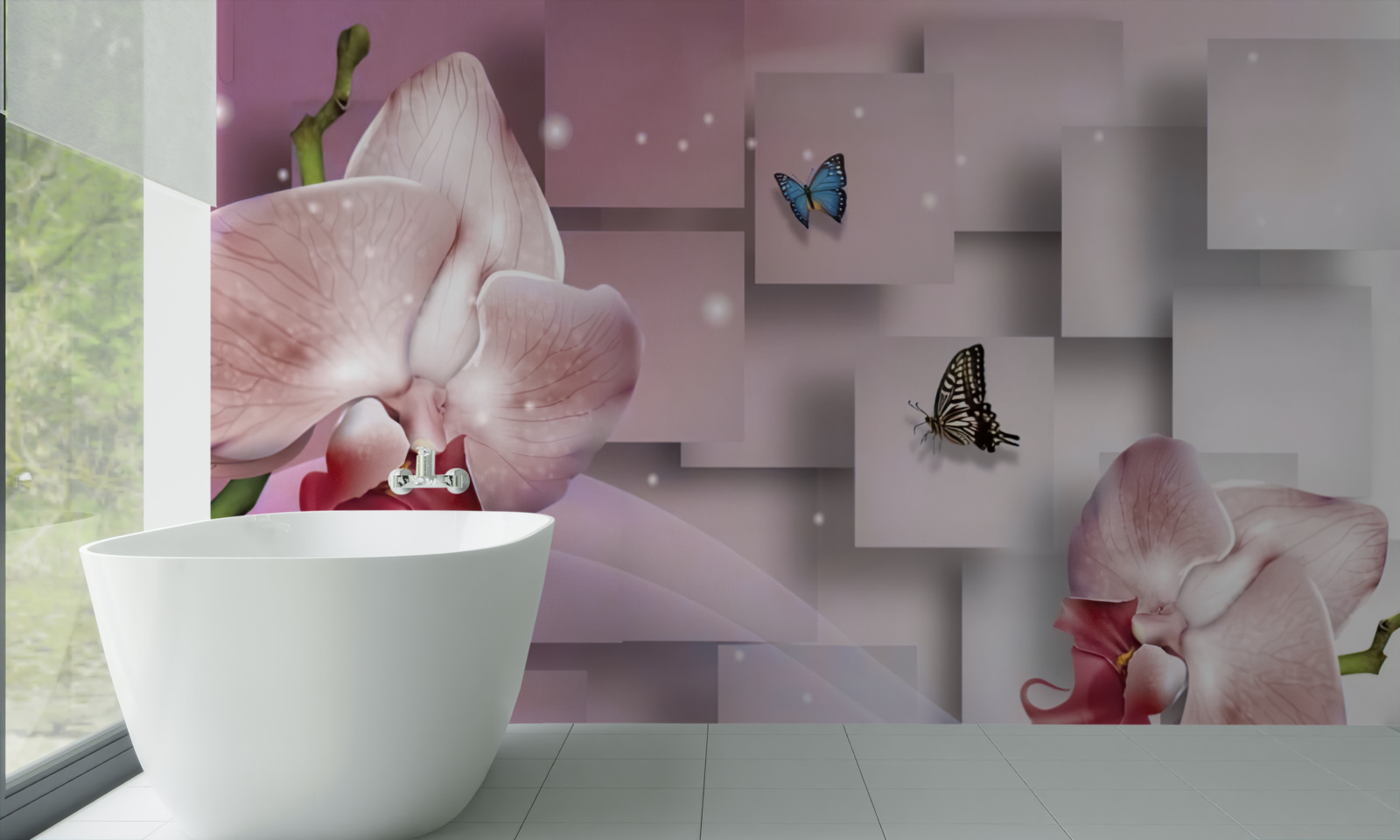 Papier peint papillons et orchidées aux couleurs vives