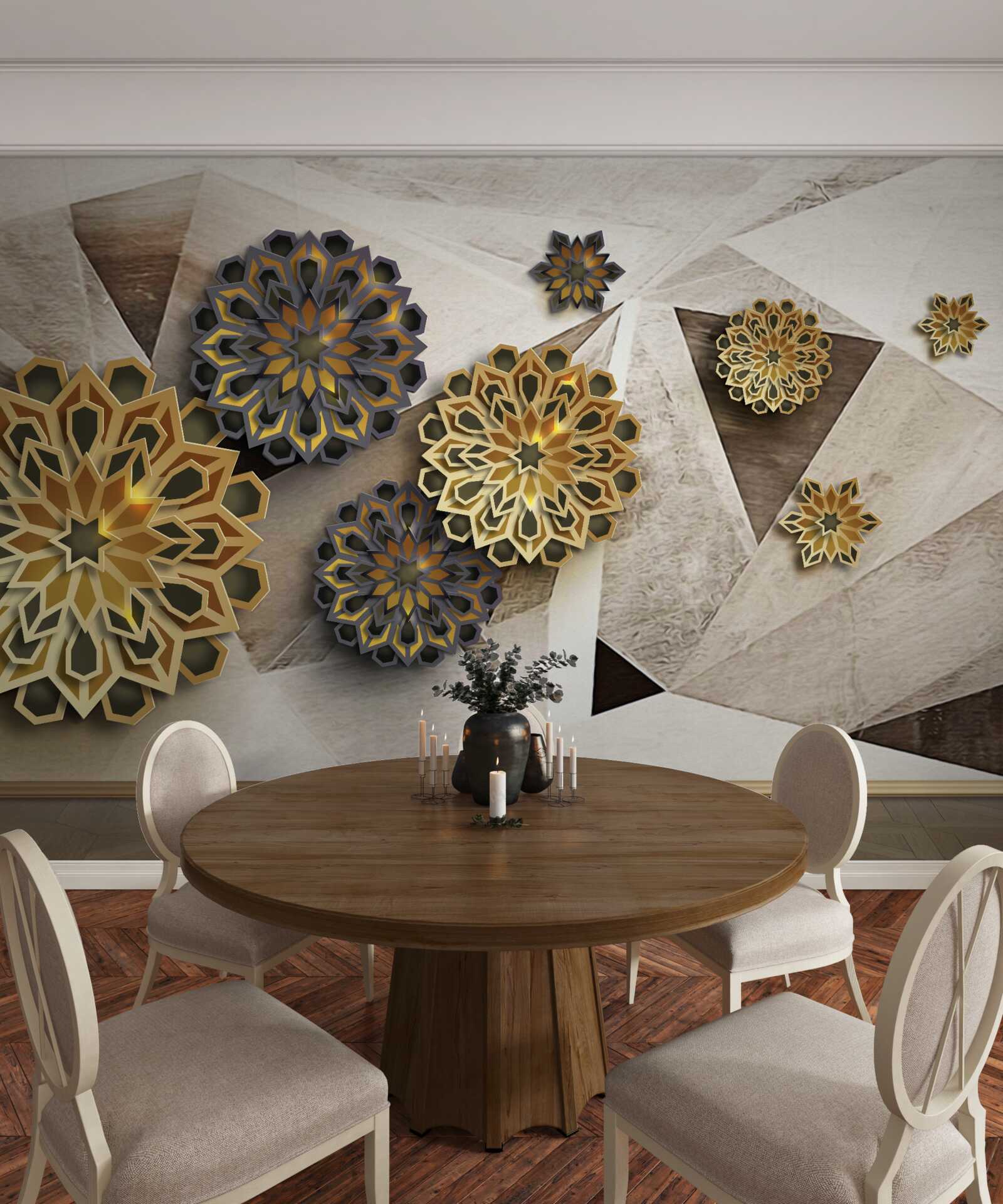 Papier peint abstractions florales volumétriques