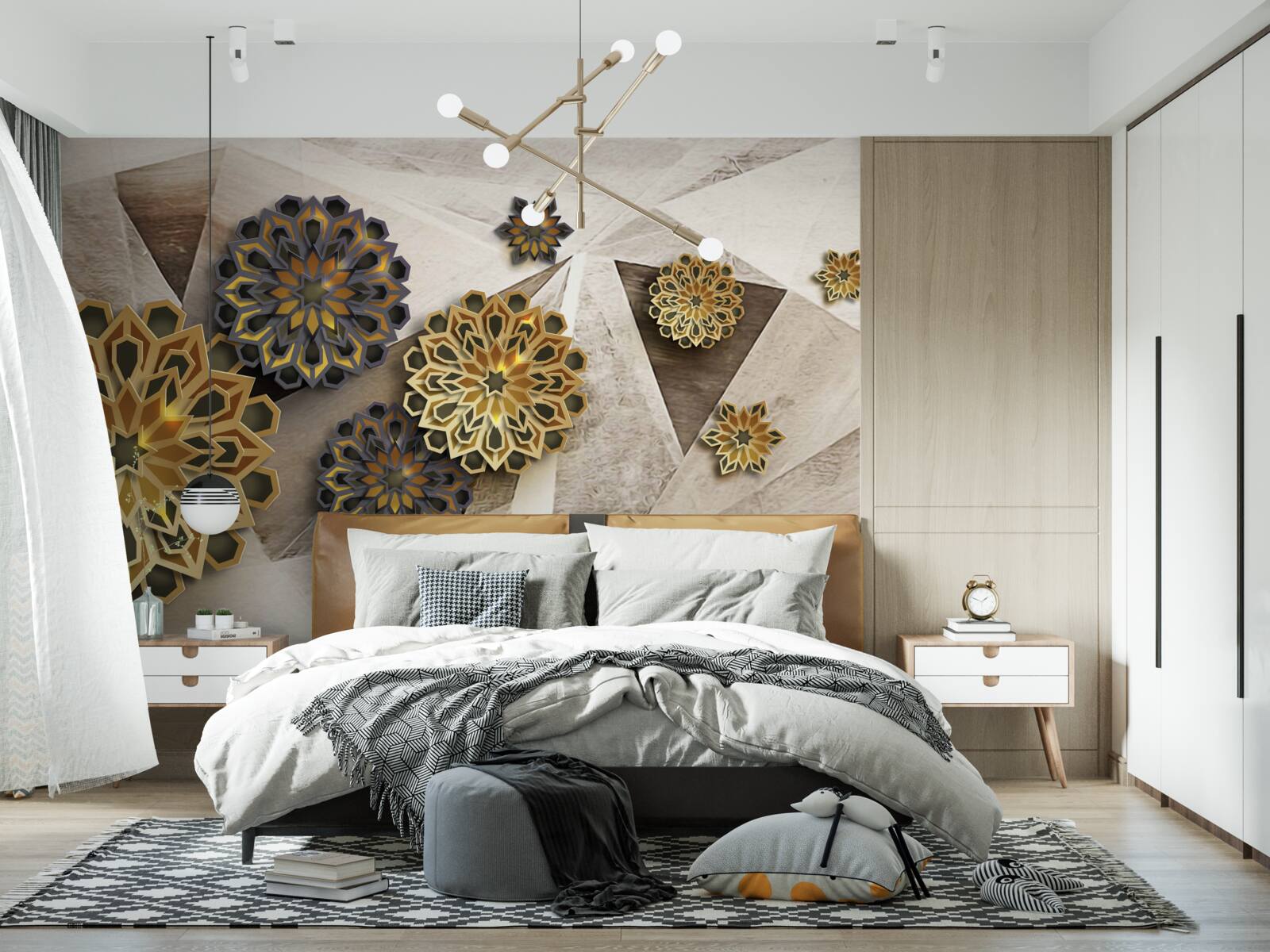 Papier peint abstractions florales volumétriques