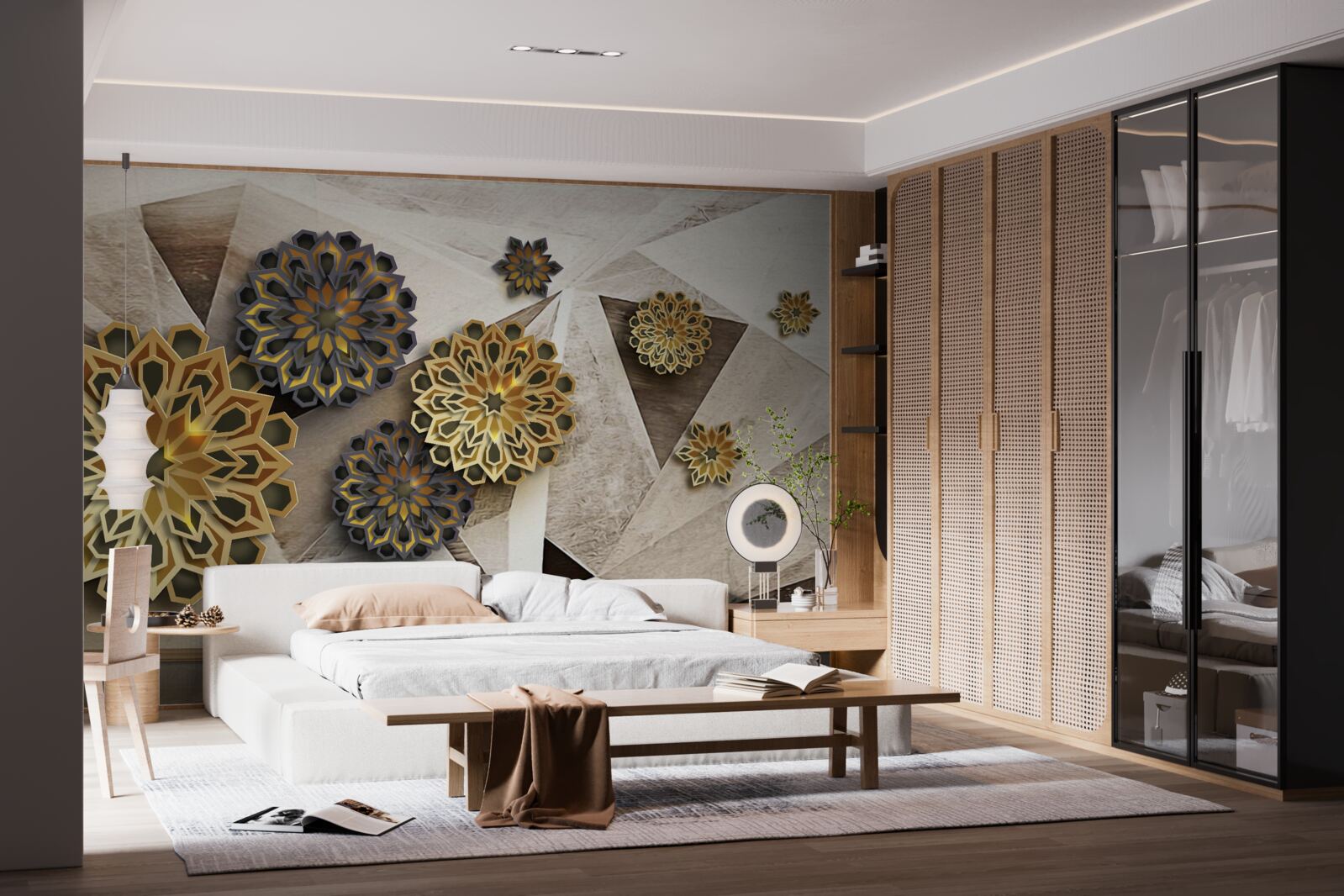 Papier peint abstractions florales volumétriques