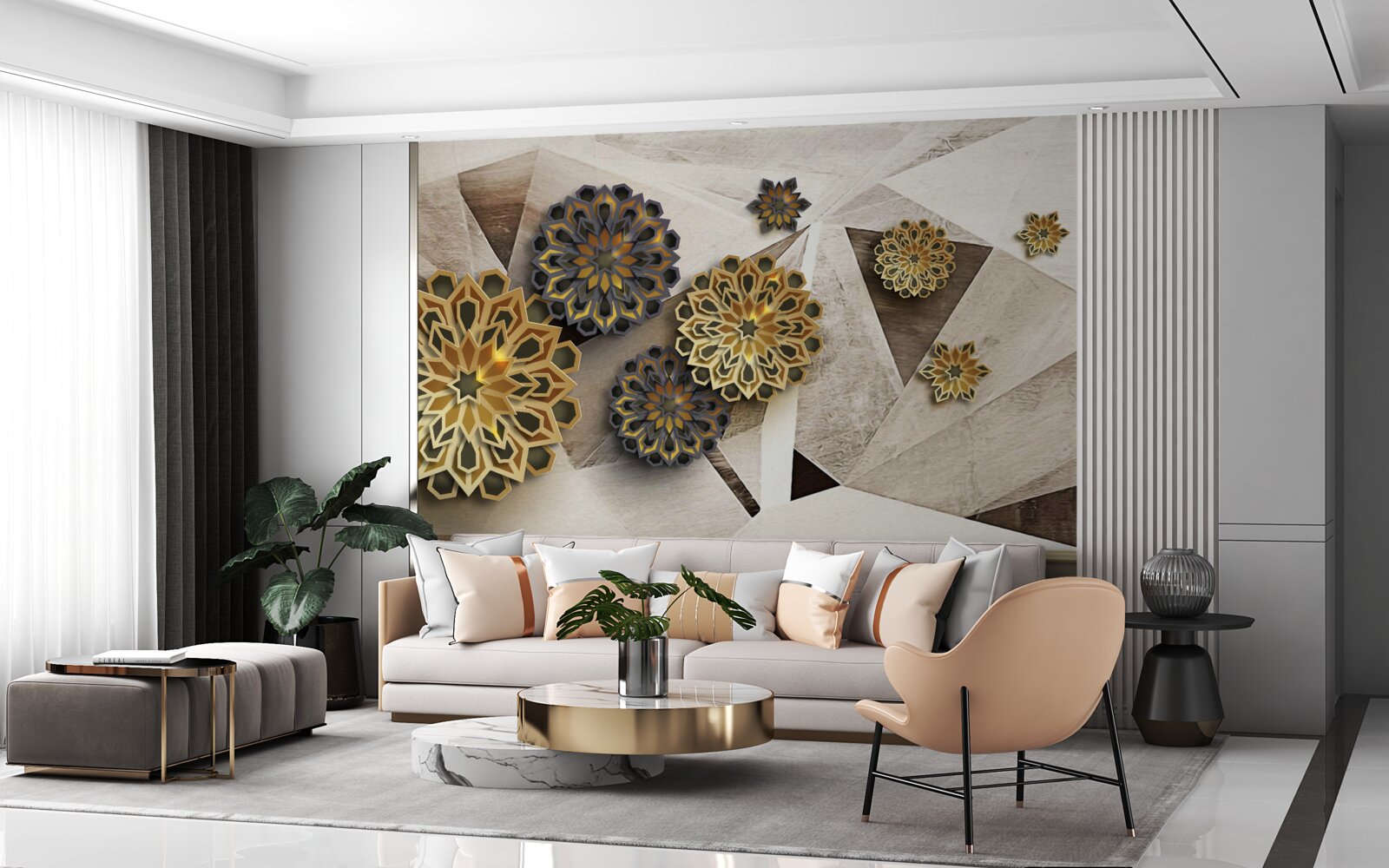 Papier peint abstractions florales volumétriques