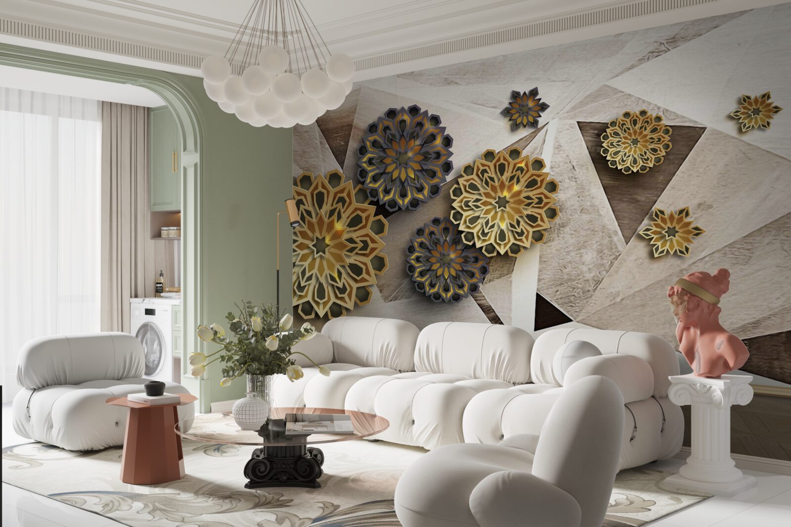 Papier peint abstractions florales volumétriques