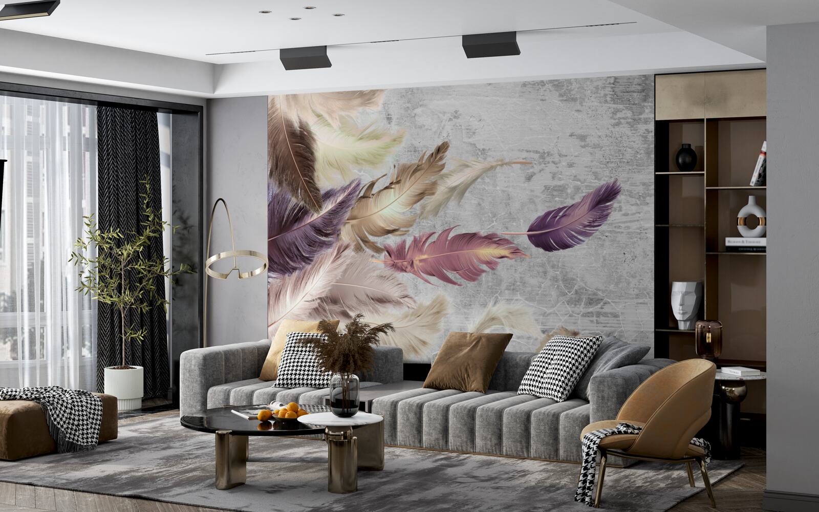 Papier peint des plumes de différentes couleurs se balancent dans le vent