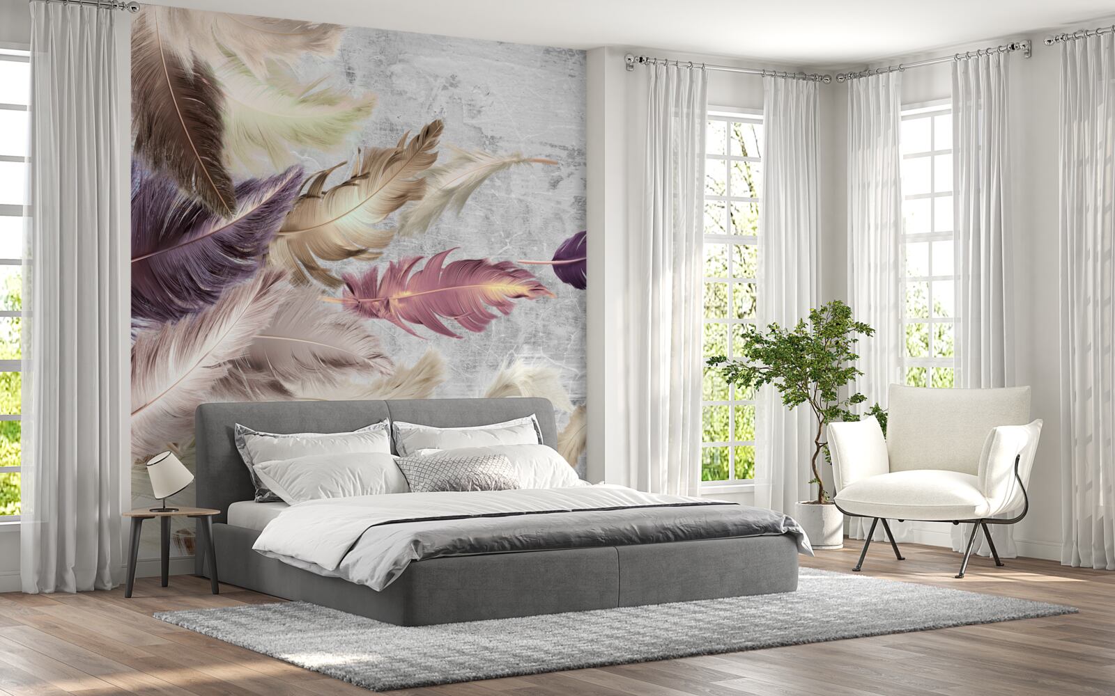 Papier peint des plumes de différentes couleurs se balancent dans le vent