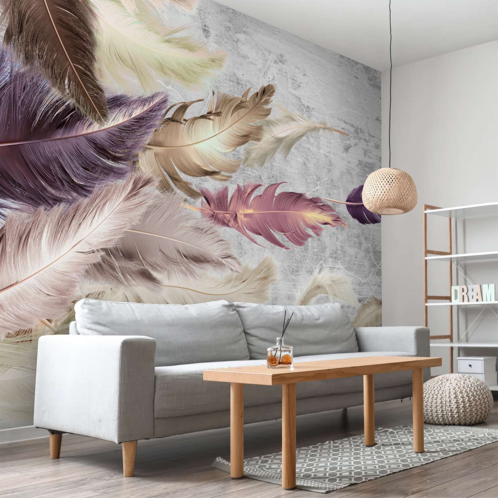 Papier peint des plumes de différentes couleurs se balancent dans le vent