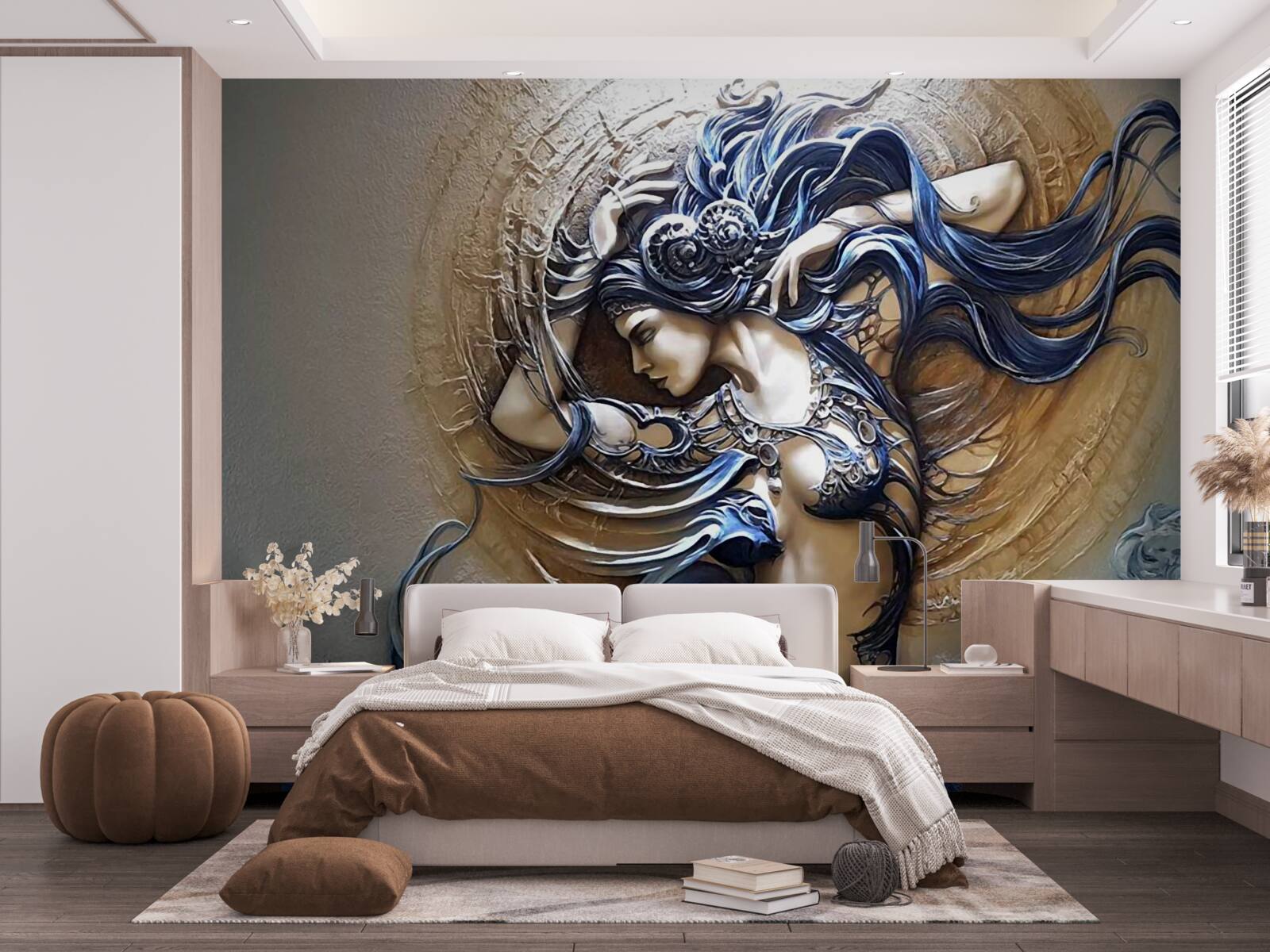 Papier peint image d'une fille aux couleurs vives avec le soleil en arrière-plan