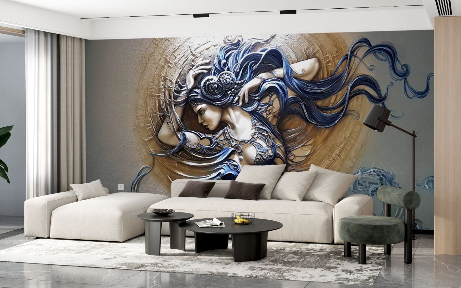 Papier peint image d'une fille aux couleurs vives avec le soleil en arrière-plan