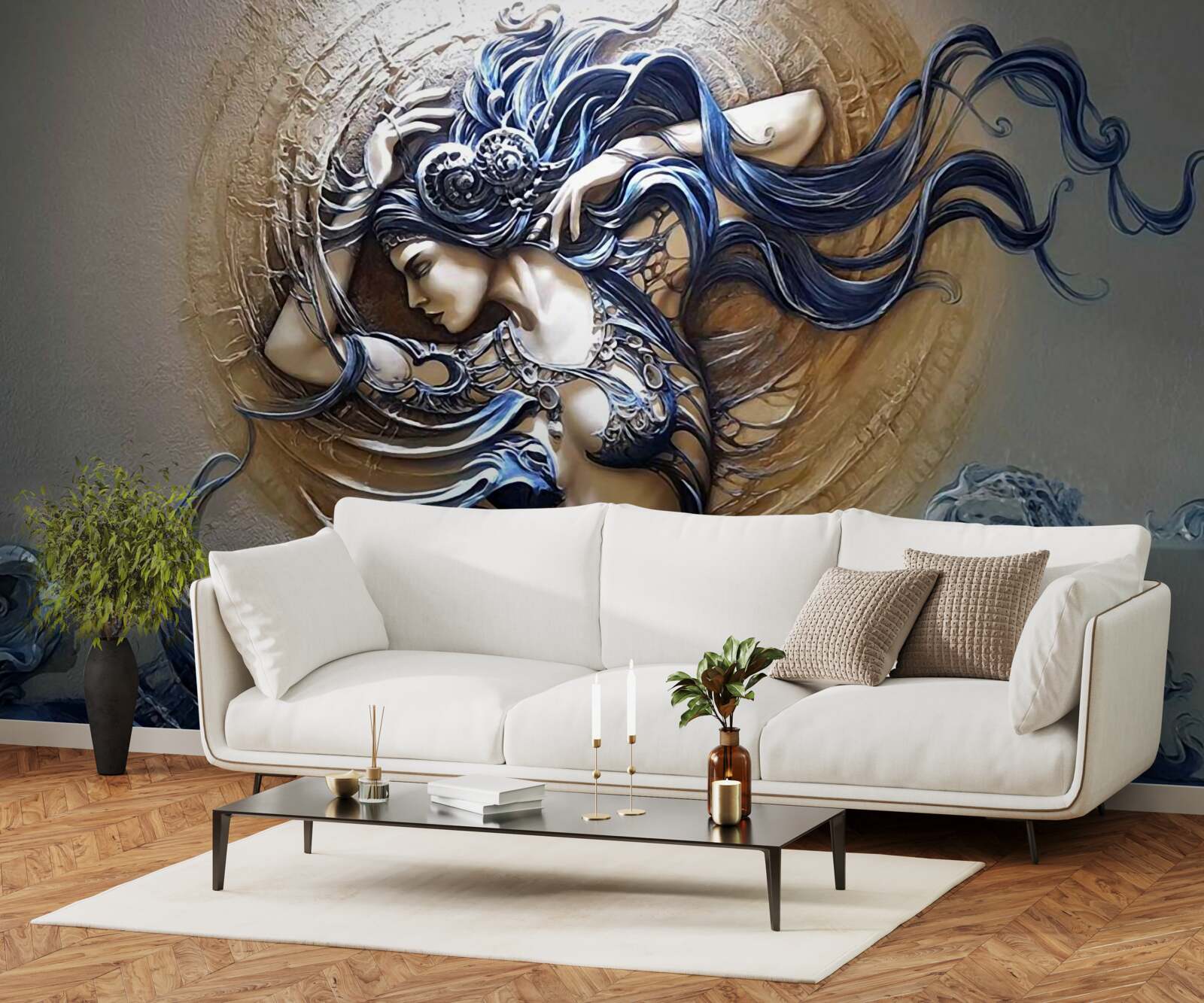 Papier peint image d'une fille aux couleurs vives avec le soleil en arrière-plan