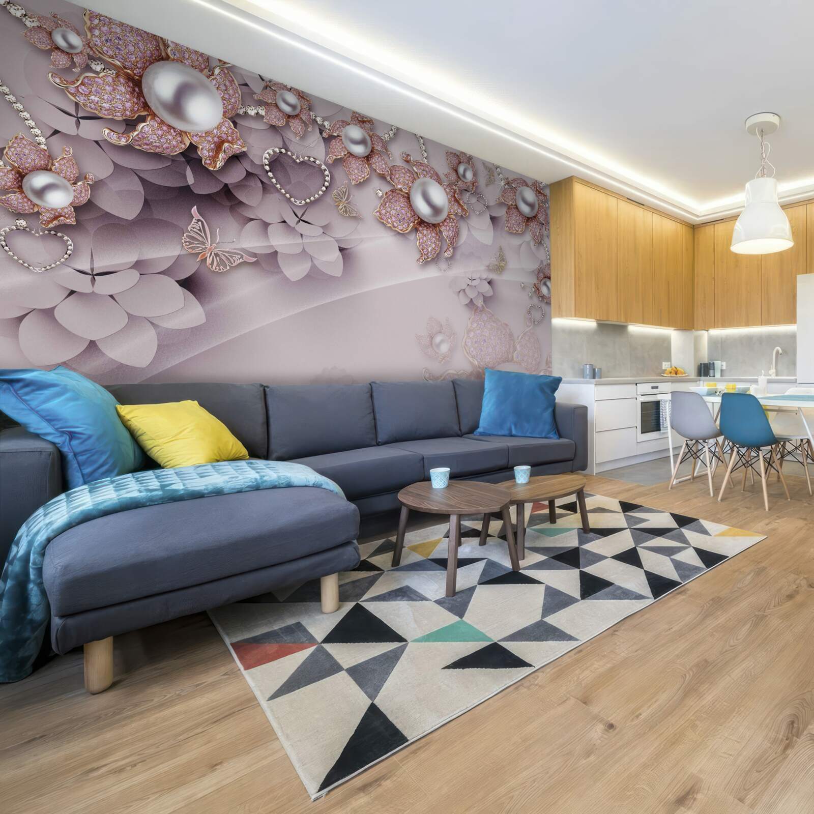 Papier peint fleurs créées abstraitement avec des perles et des pierres précieuses