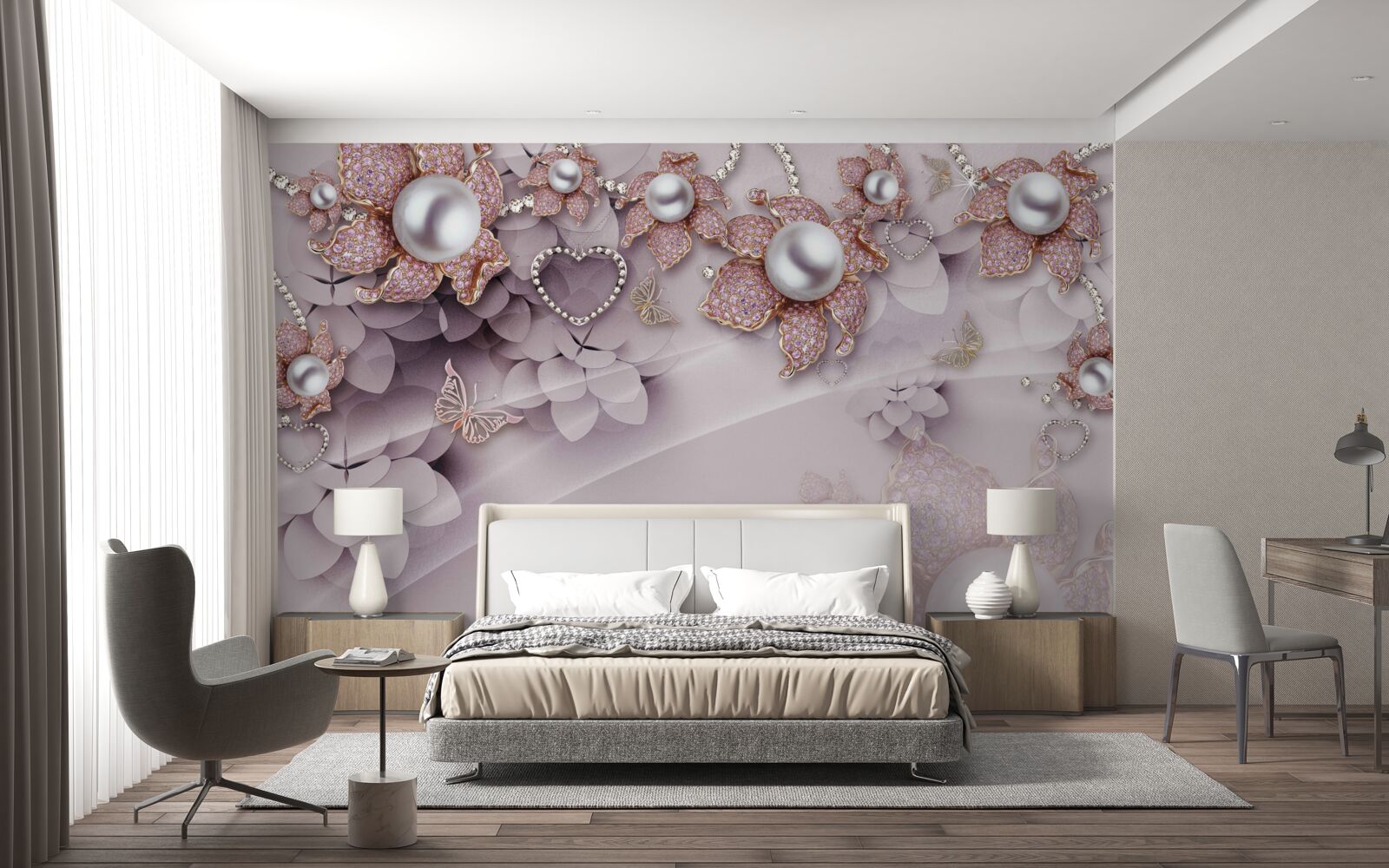 Papier peint fleurs créées abstraitement avec des perles et des pierres précieuses