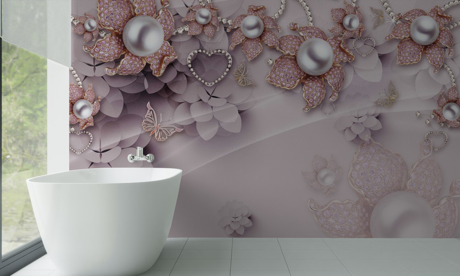 Papier peint fleurs créées abstraitement avec des perles et des pierres précieuses