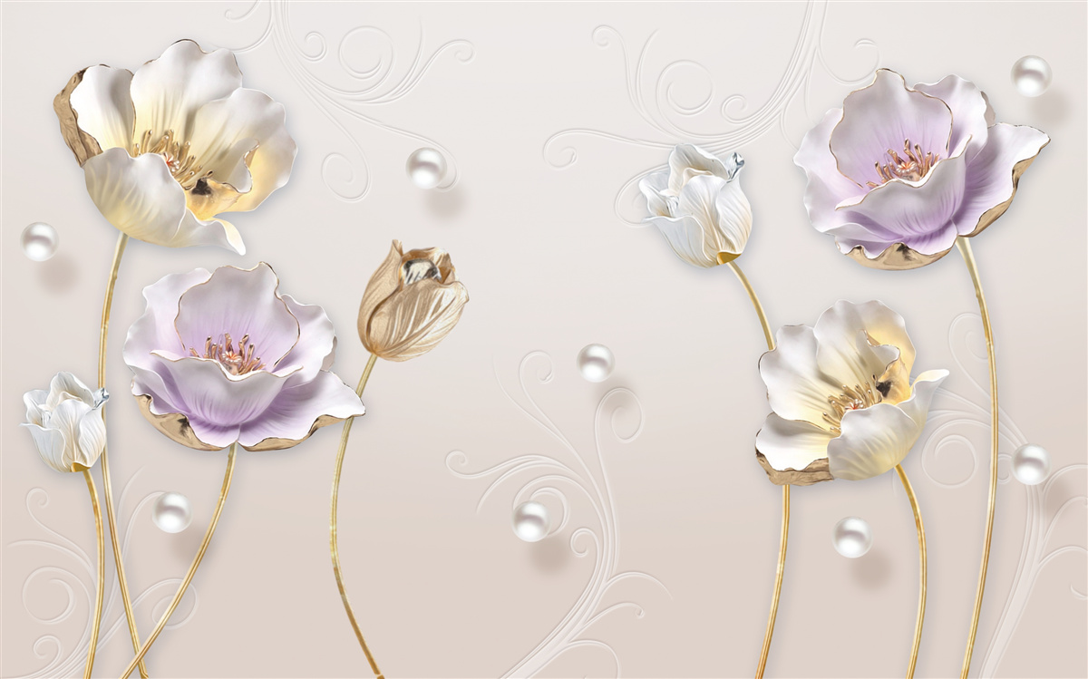 Papier peint élégantes fleurs en nacre