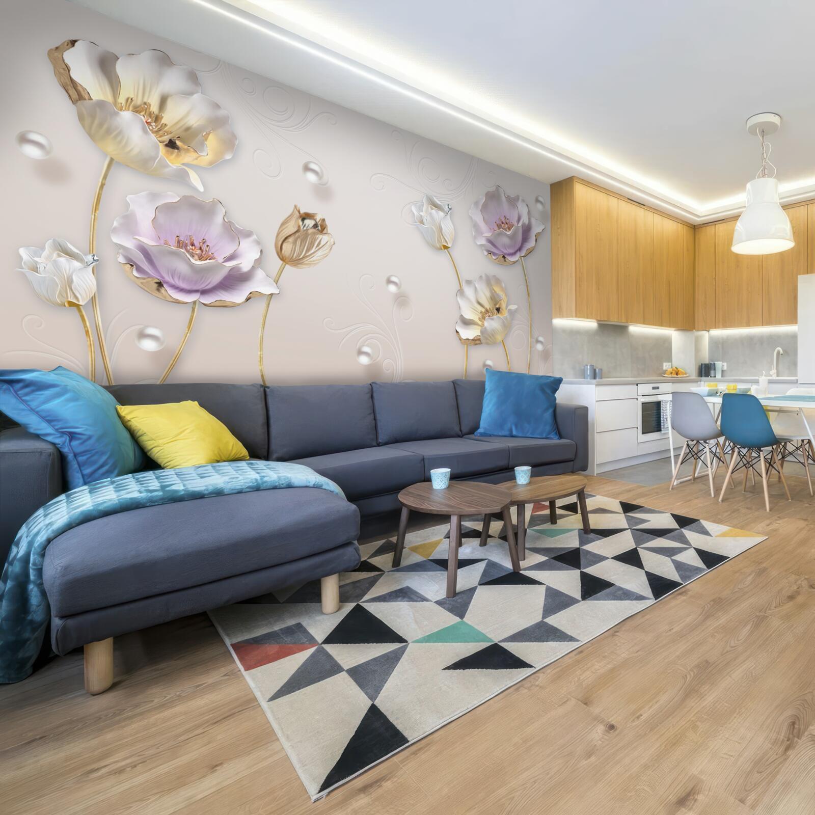 Papier peint élégantes fleurs en nacre