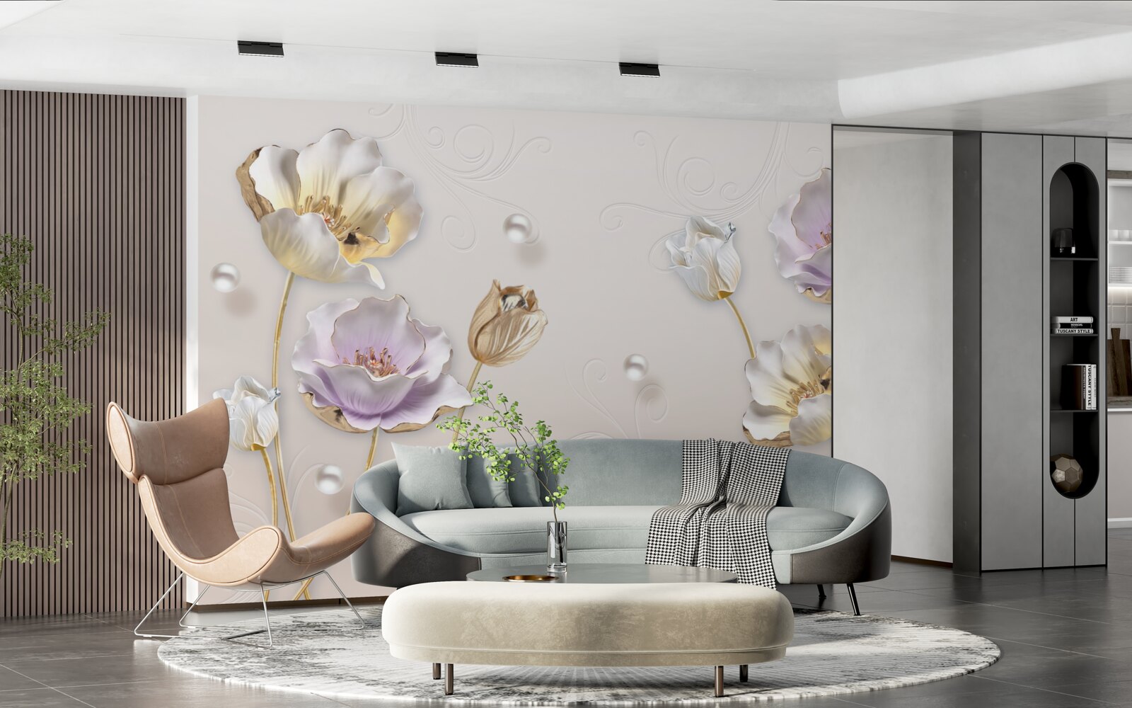 Papier peint élégantes fleurs en nacre