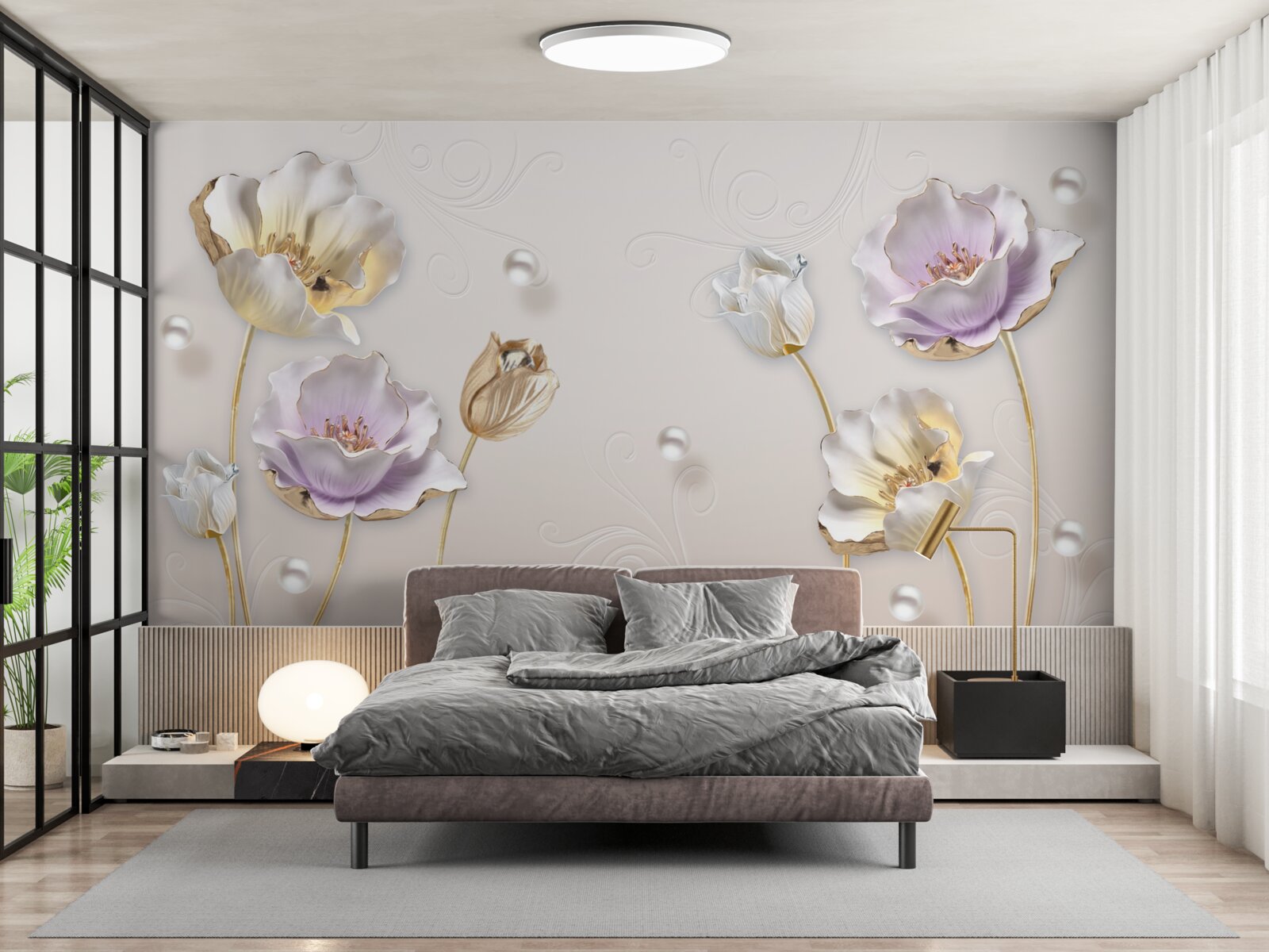 Papier peint élégantes fleurs en nacre