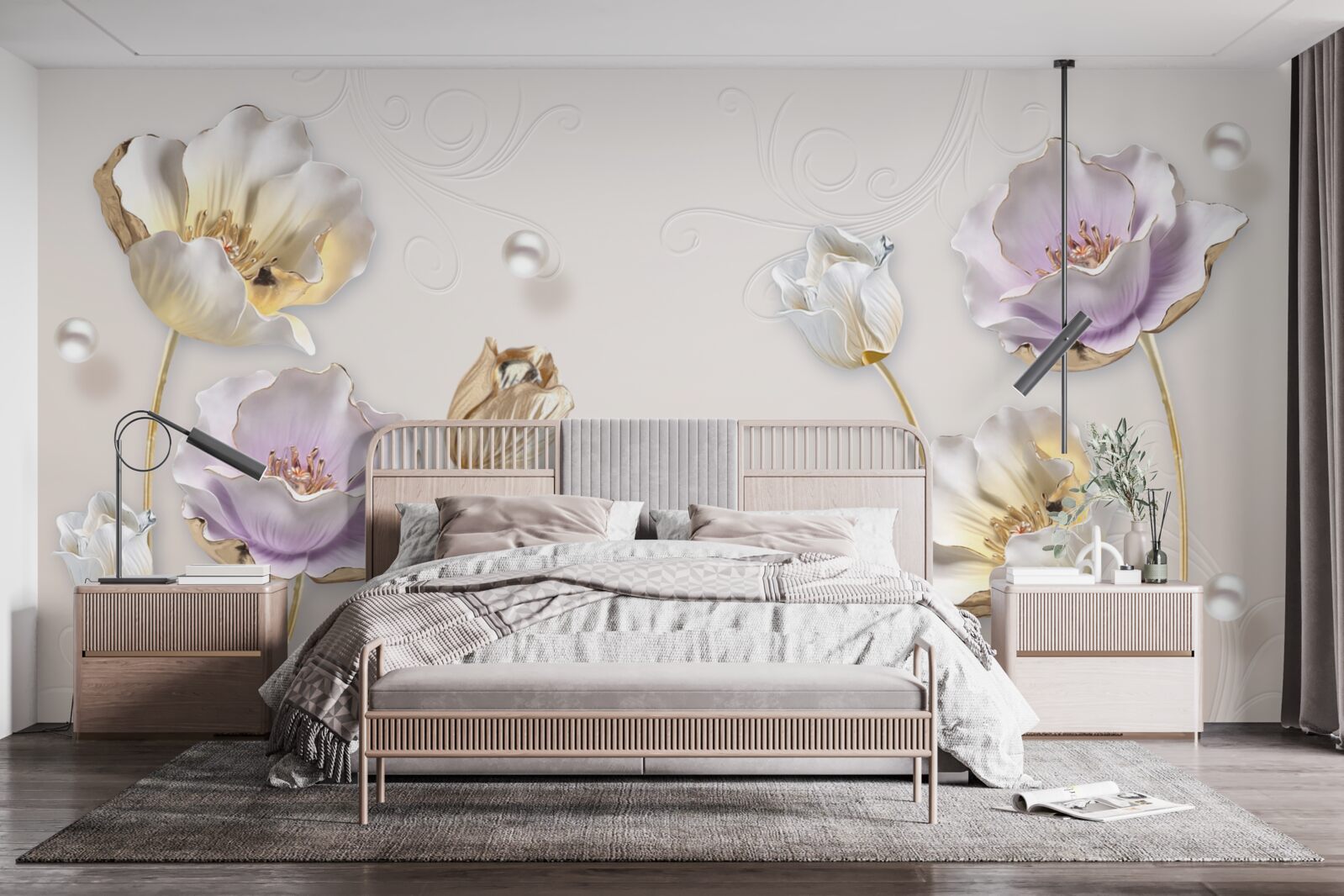 Papier peint élégantes fleurs en nacre