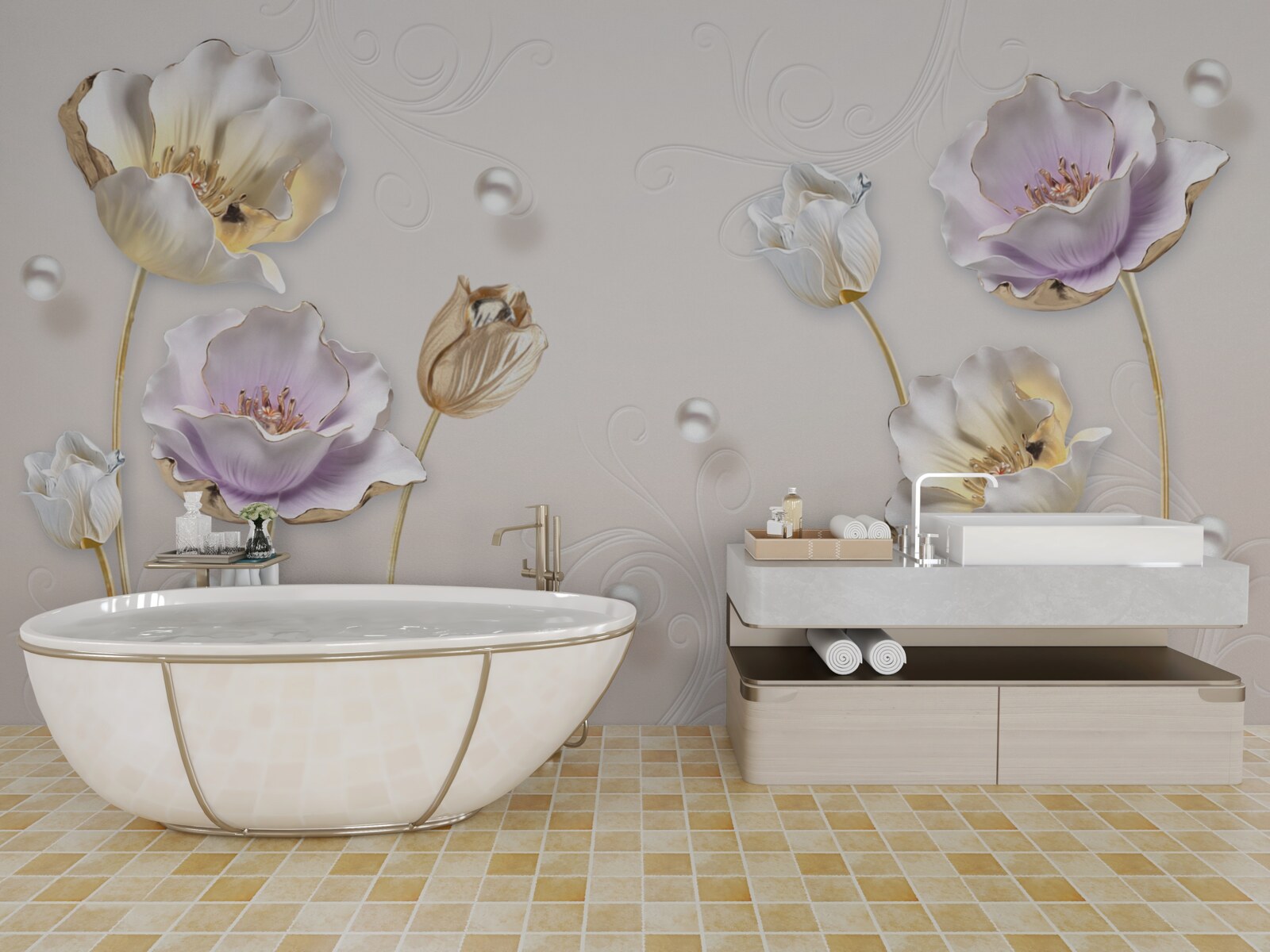 Papier peint élégantes fleurs en nacre