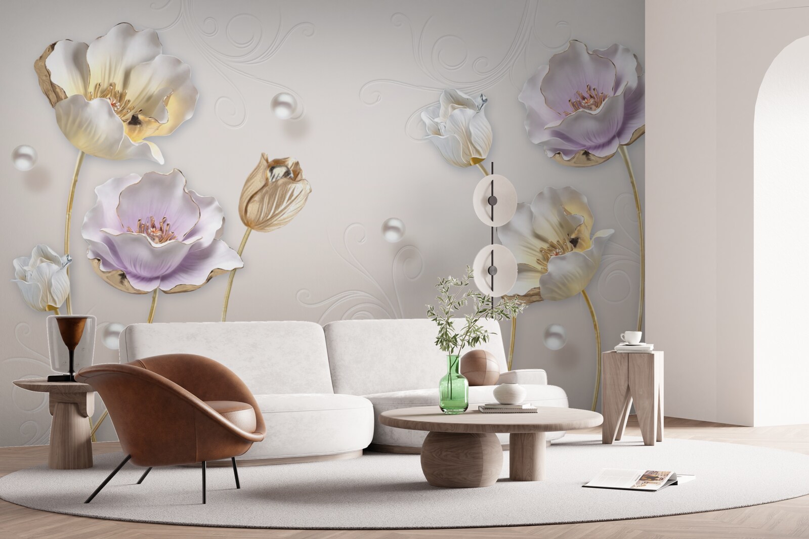 Papier peint élégantes fleurs en nacre