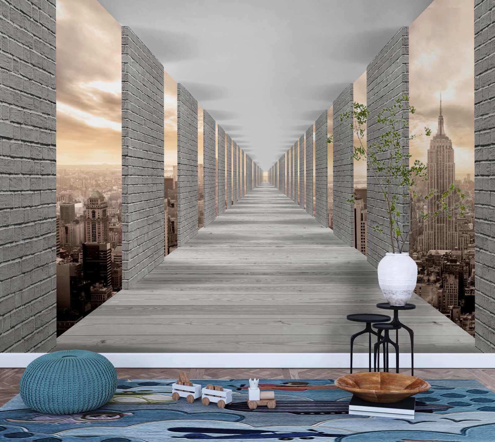 Papier peint tunnel tridimensionnel disparaissant au loin