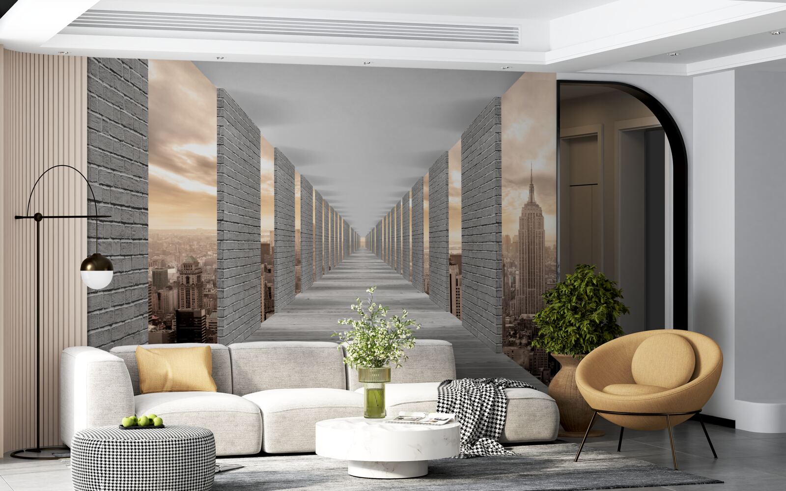 Papier peint tunnel tridimensionnel disparaissant au loin